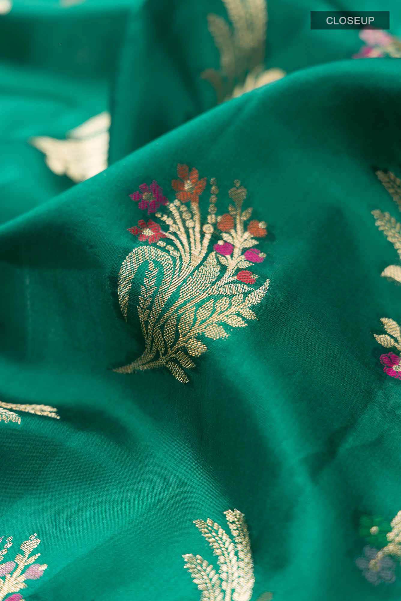 Green Banarasi Raw Silk Saree
