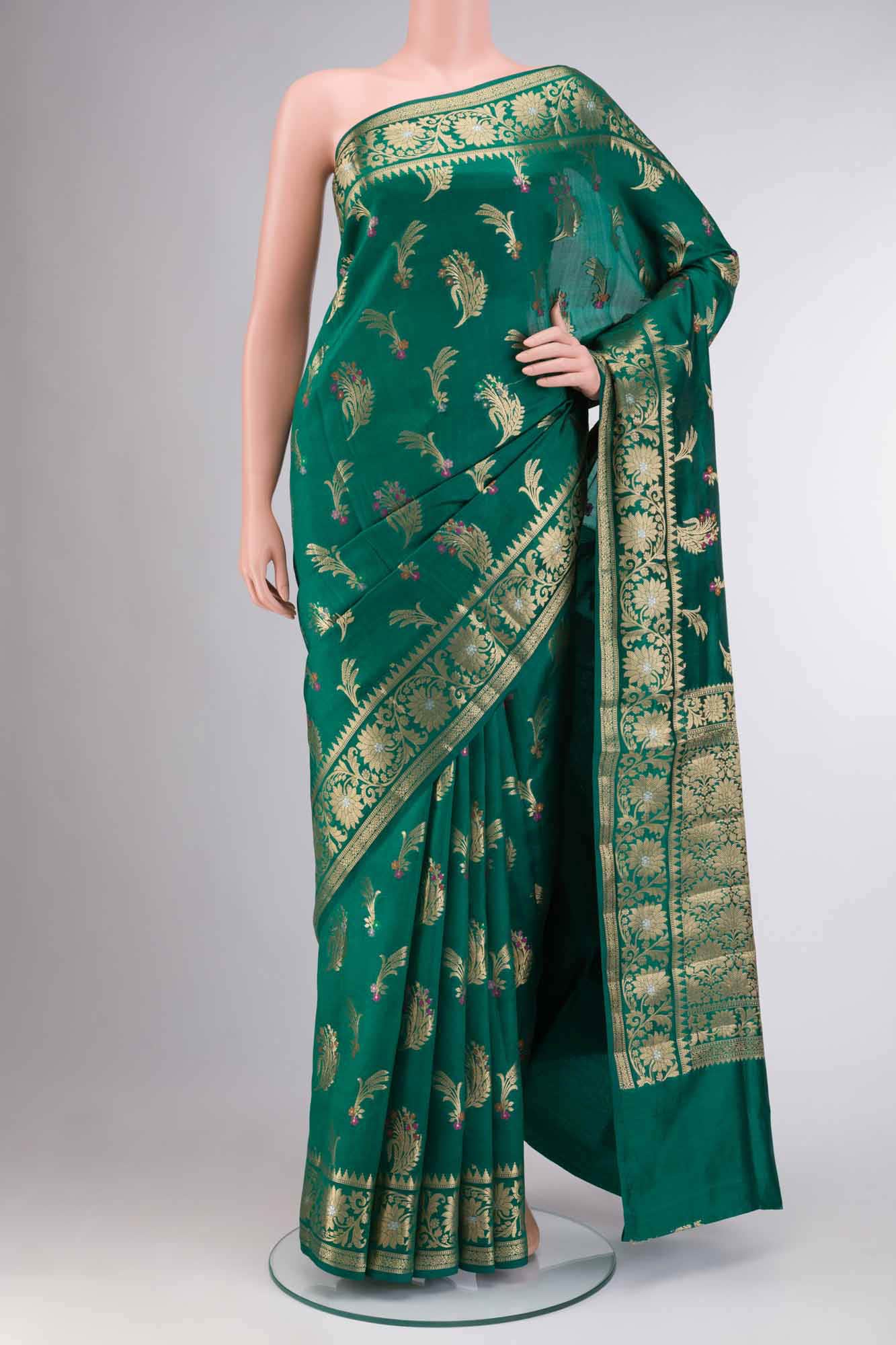 Green Banarasi Raw Silk Saree