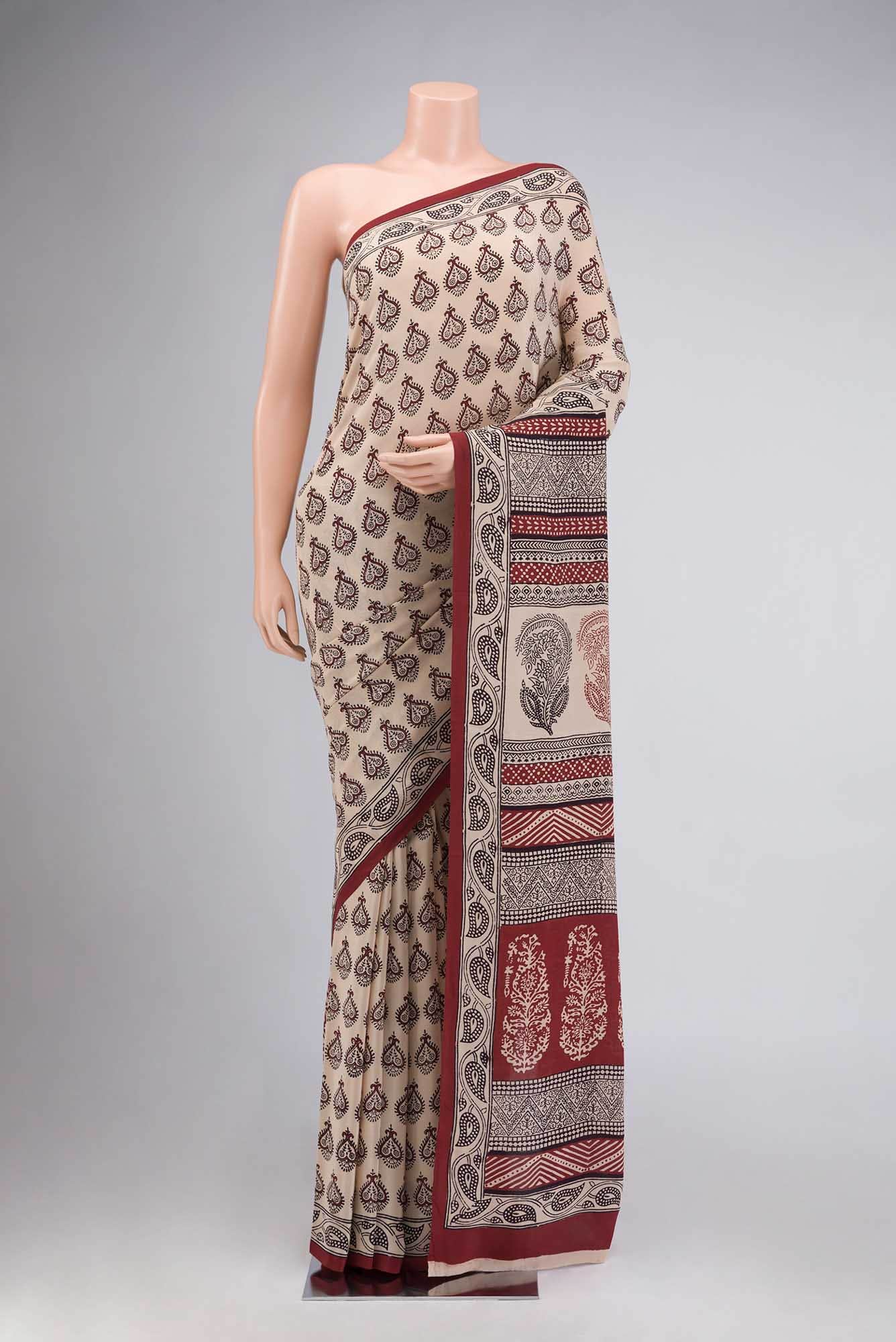 Beige Mysore Crepe Saree