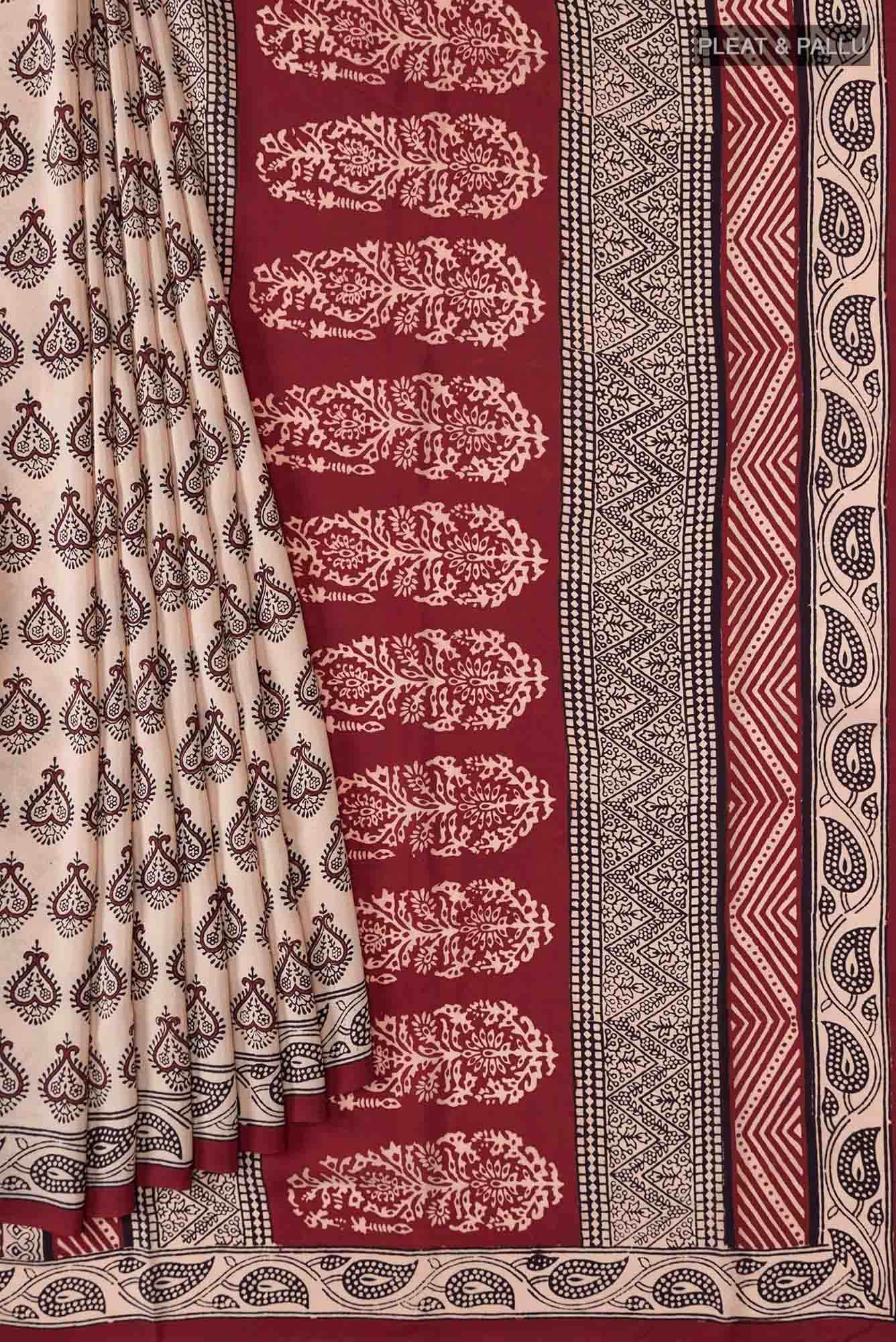 Beige Mysore Crepe Saree