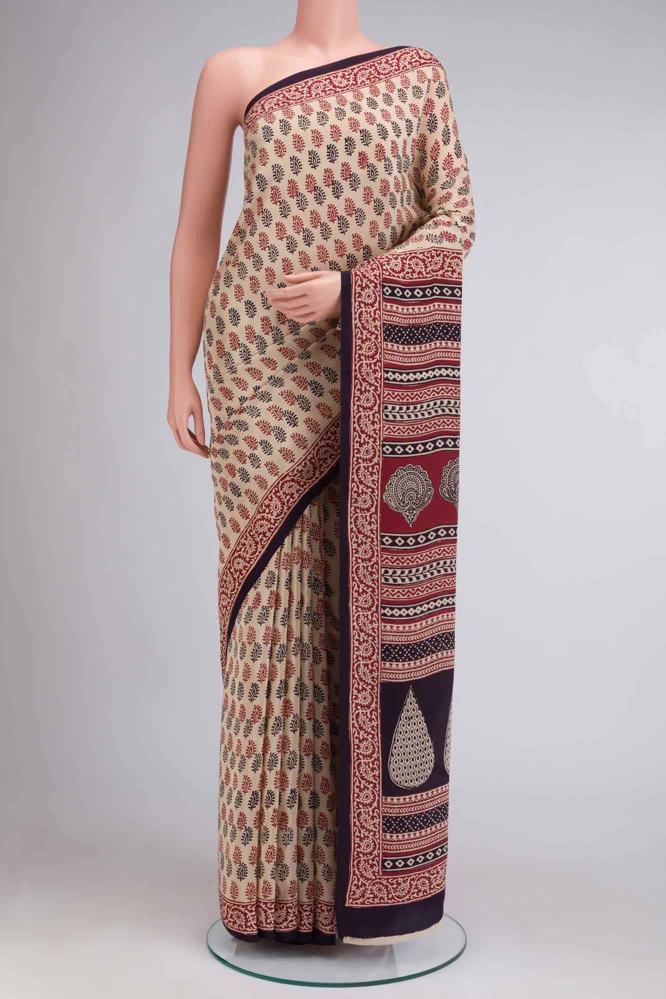 Beige Crepe Saree