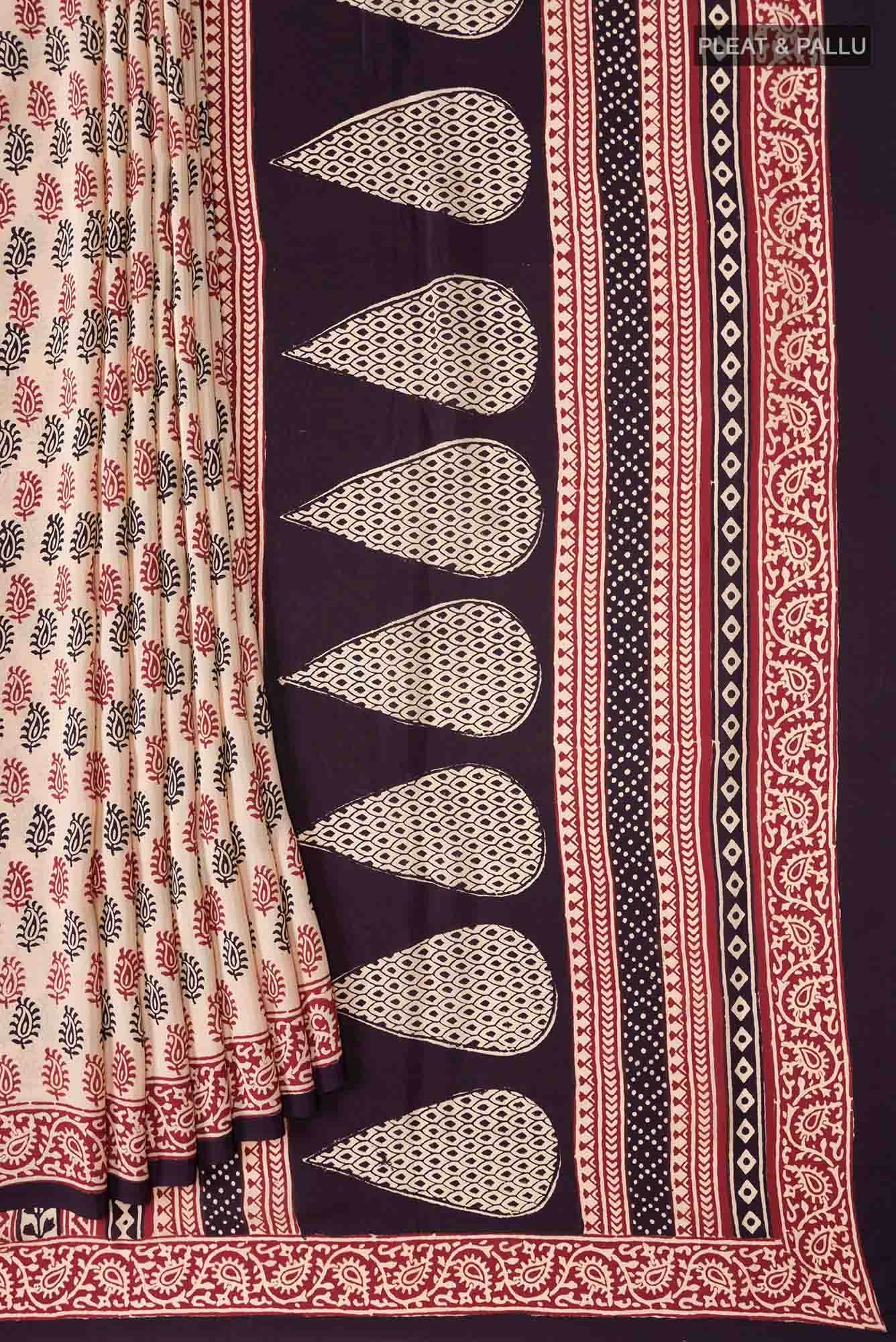 Beige Crepe Saree
