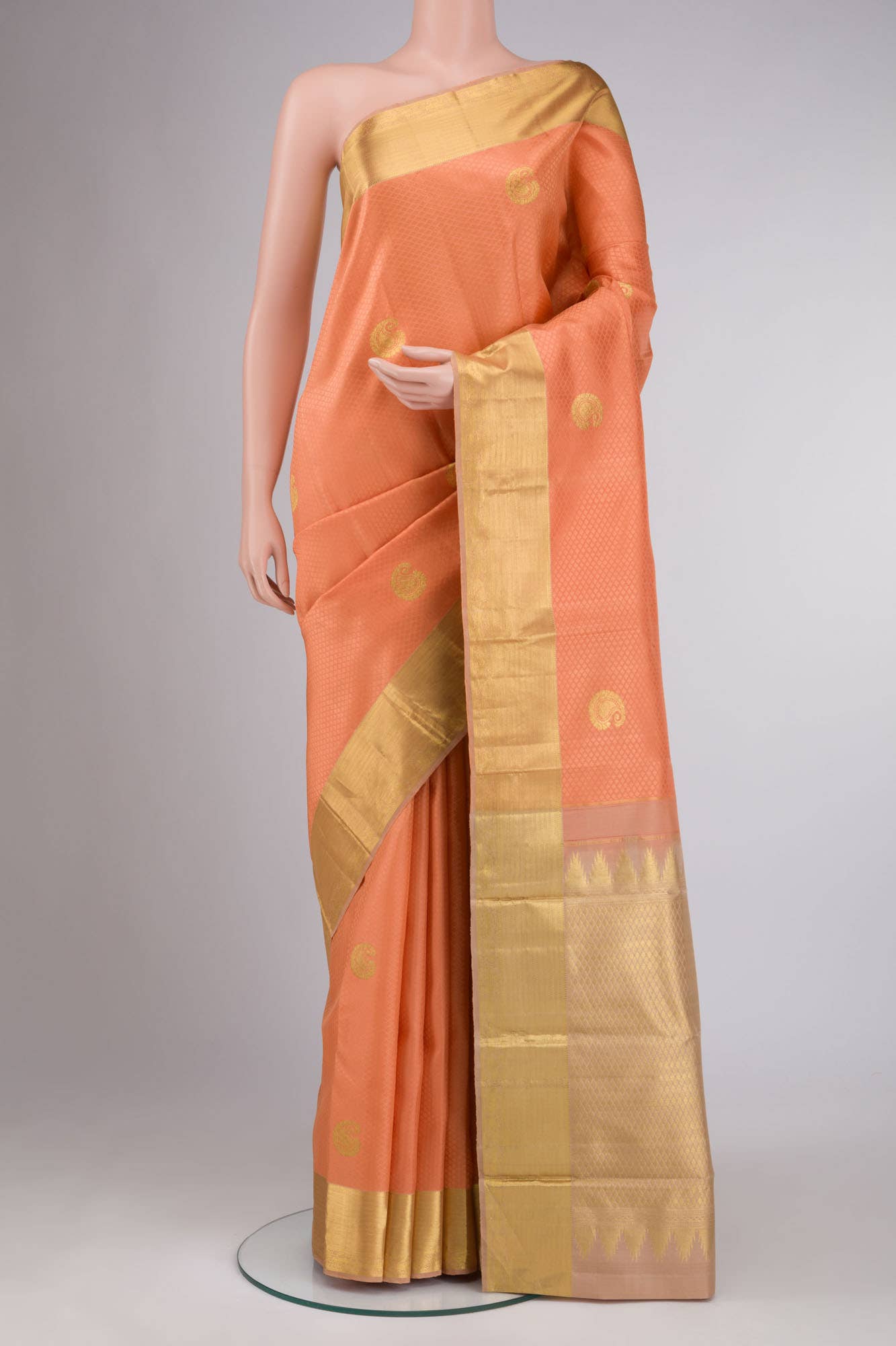 Peach Kanchipuram Silk Saree