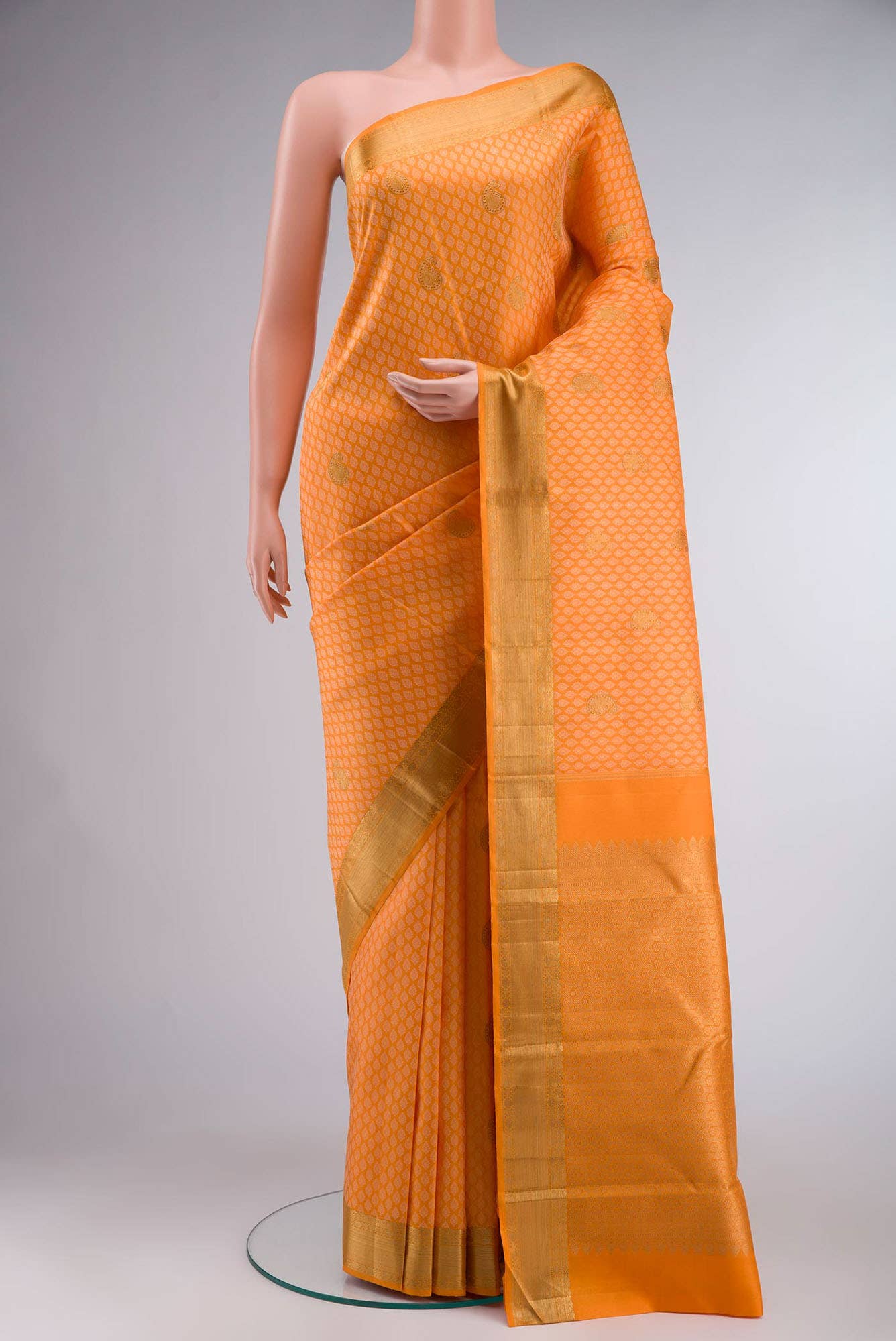 Pure Silk Pure Zari Orange Kanchipuram Saree