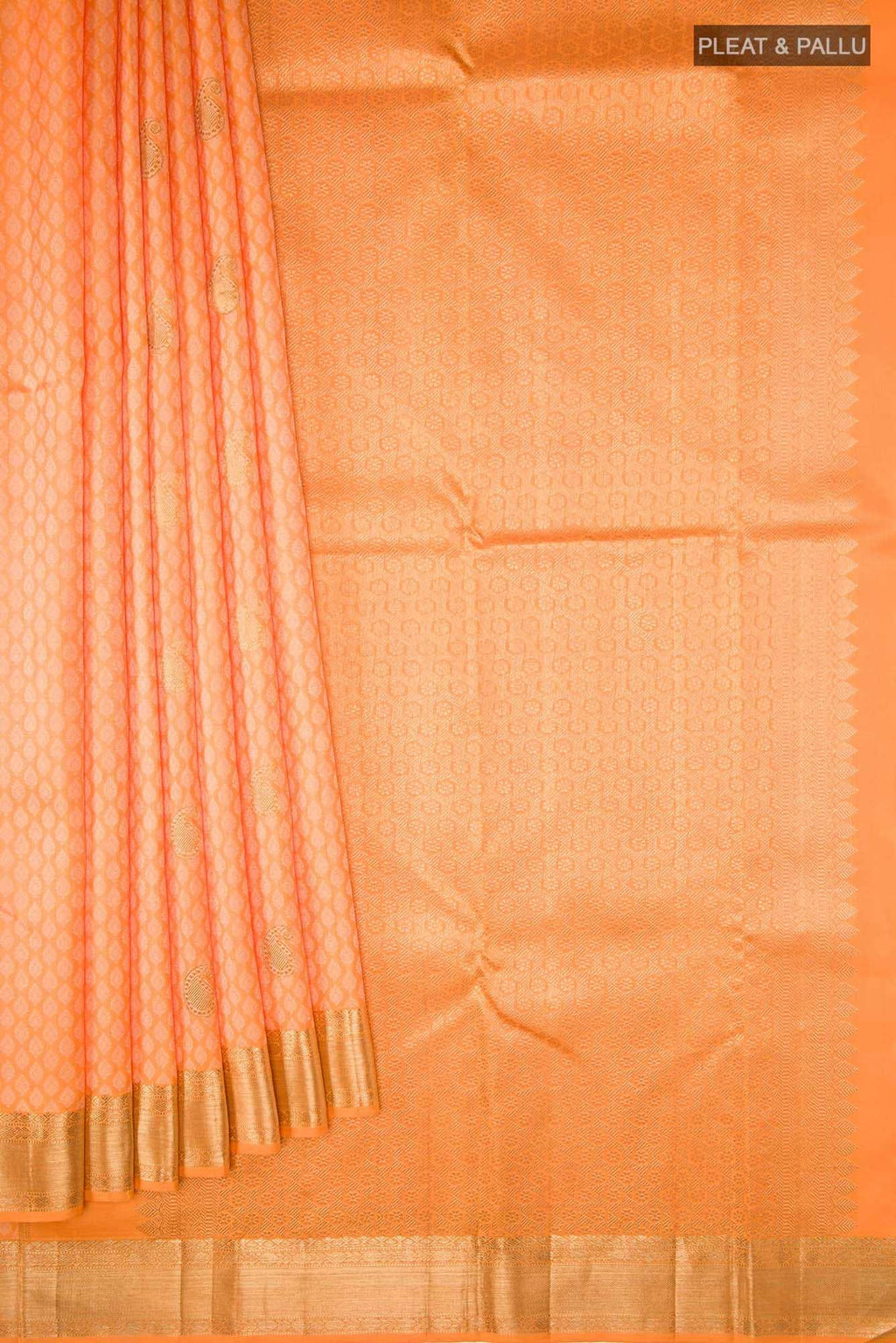 Pure Silk Pure Zari Orange Kanchipuram Saree