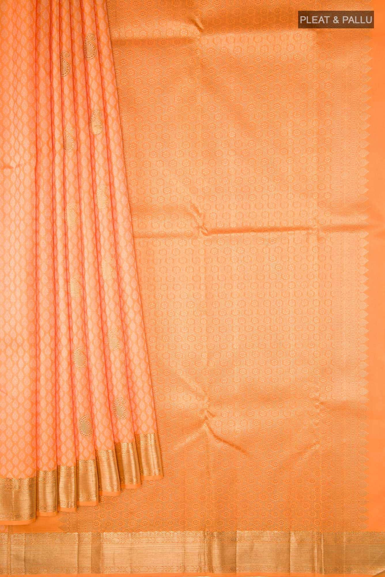 Pure Silk Pure Zari Orange Kanchipuram Saree