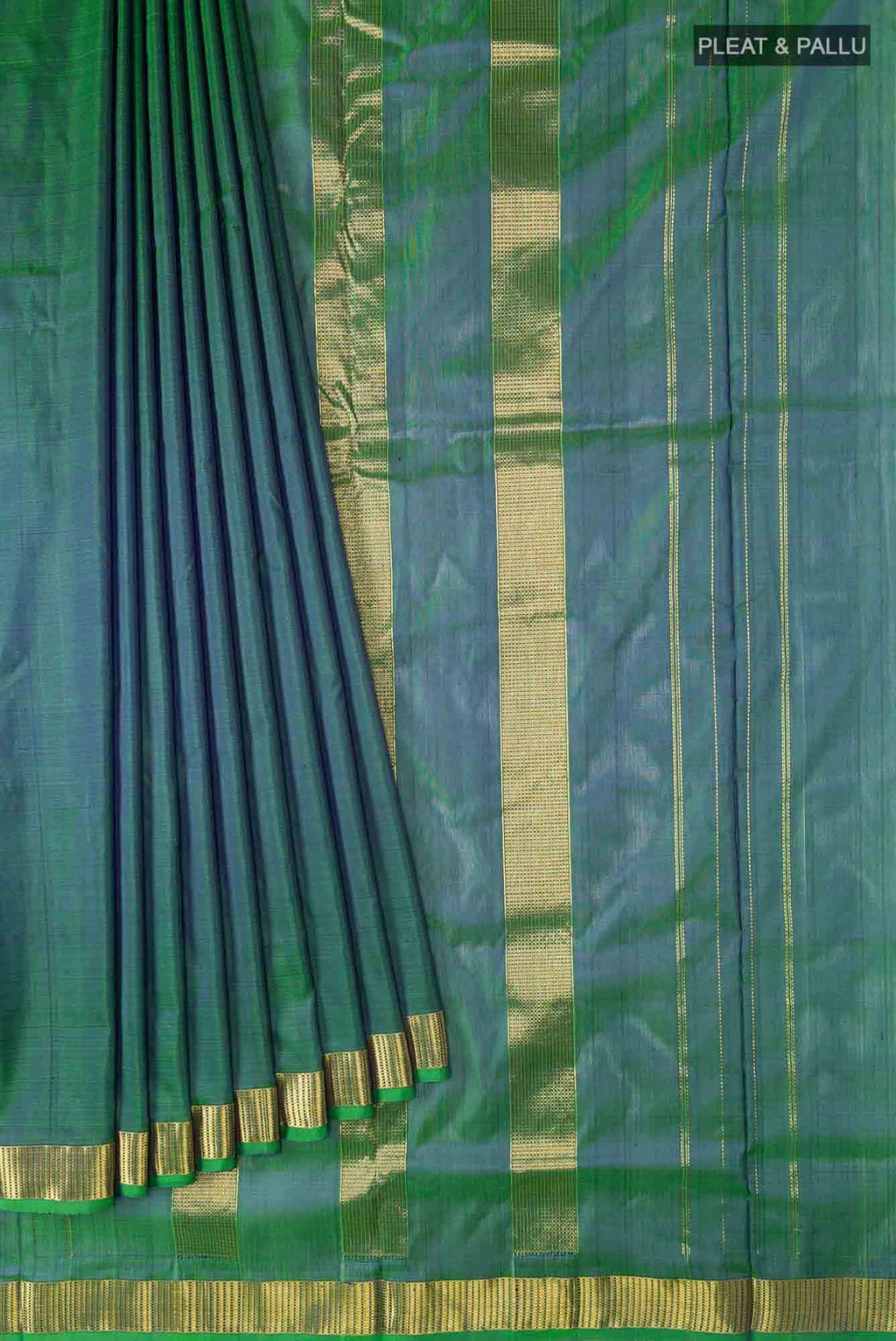 Green Blue Dual Tone Kanchipuram Silk Nine Yards Saree
