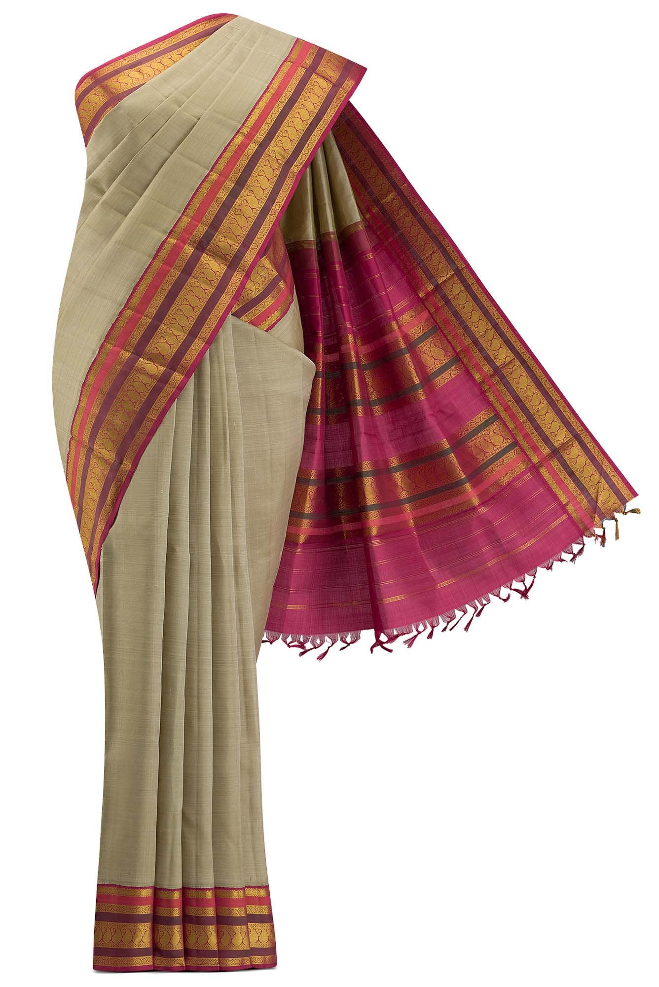 Beige Kanchipuram Silk Saree