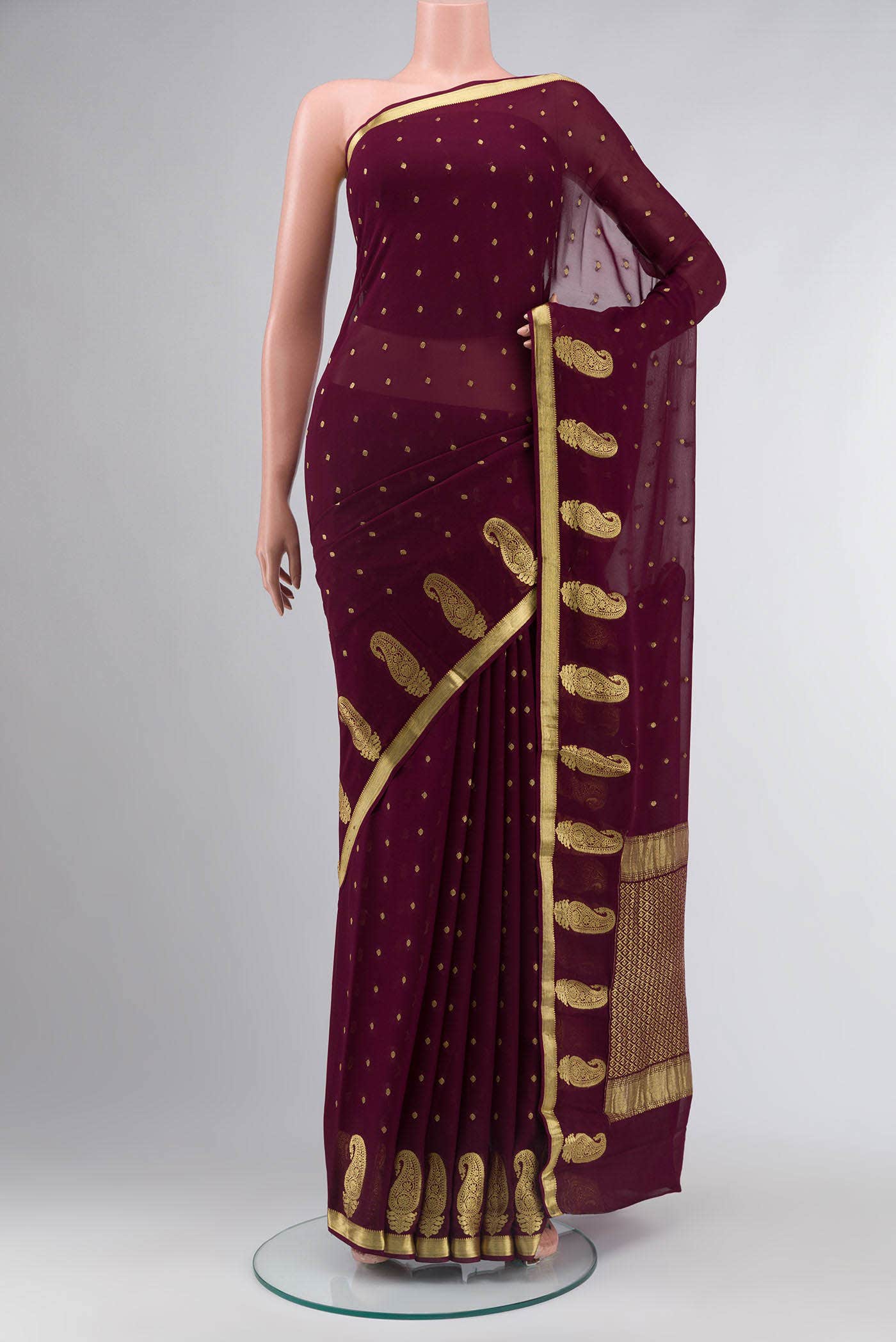 Brown Mysore Georgette Saree