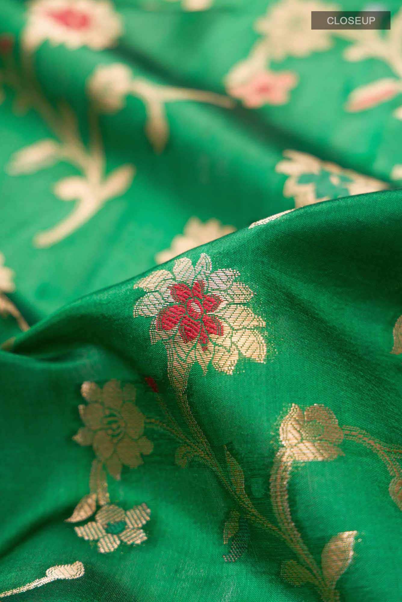 Green Banarasi Raw Silk Saree