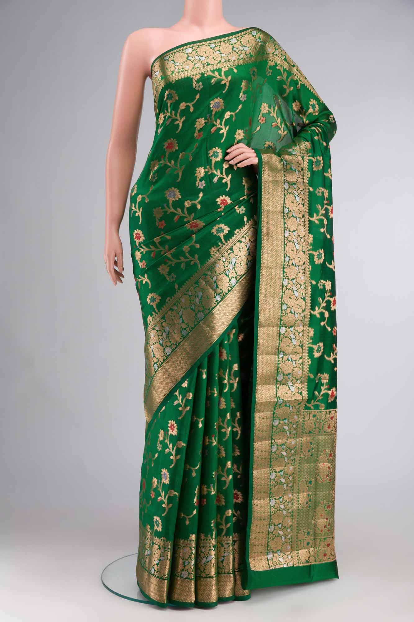 Green Banarasi Raw Silk Saree