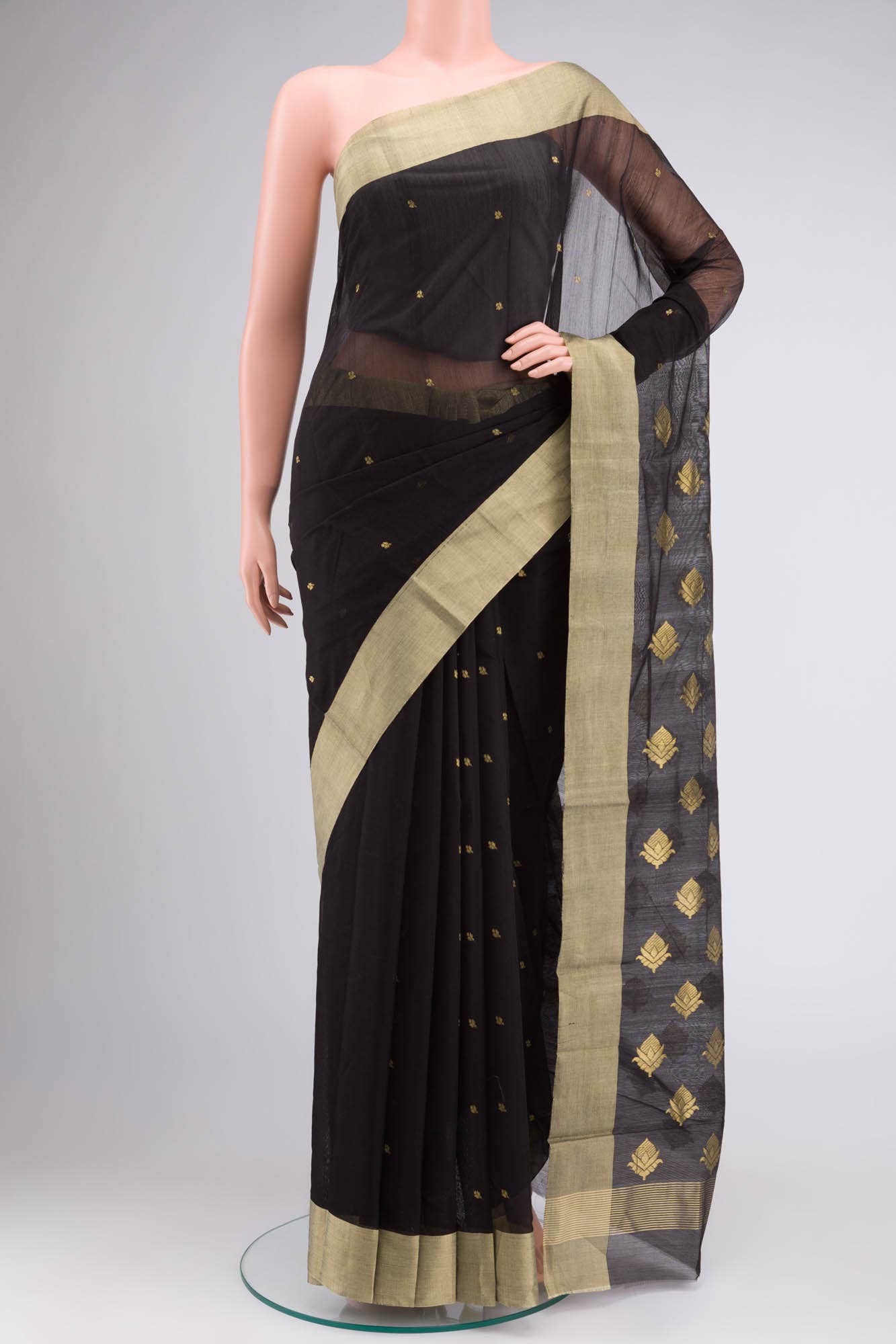 Black Chanderi Silk Cotton Saree