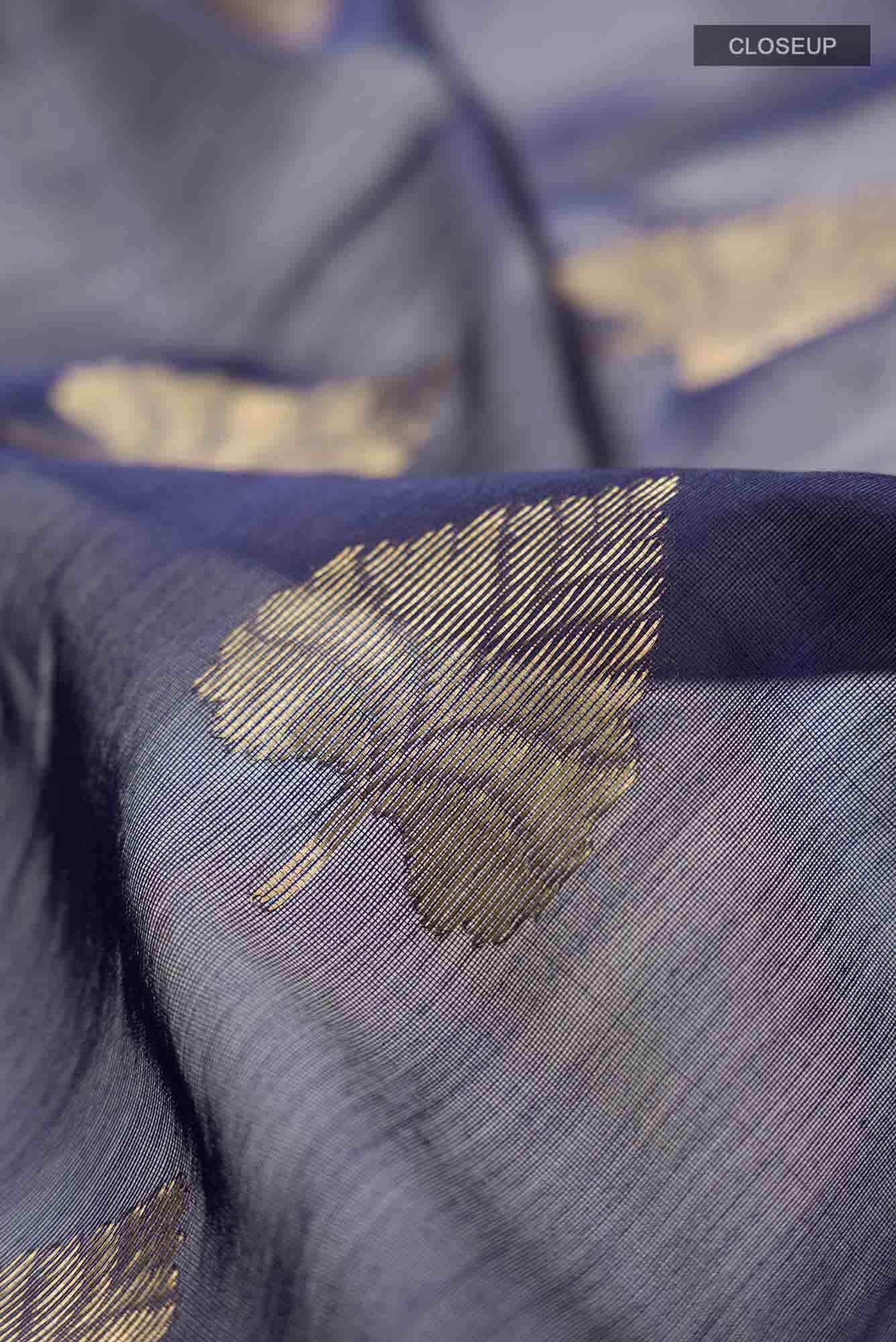 Navy Blue Chanderi Silk Cotton Saree