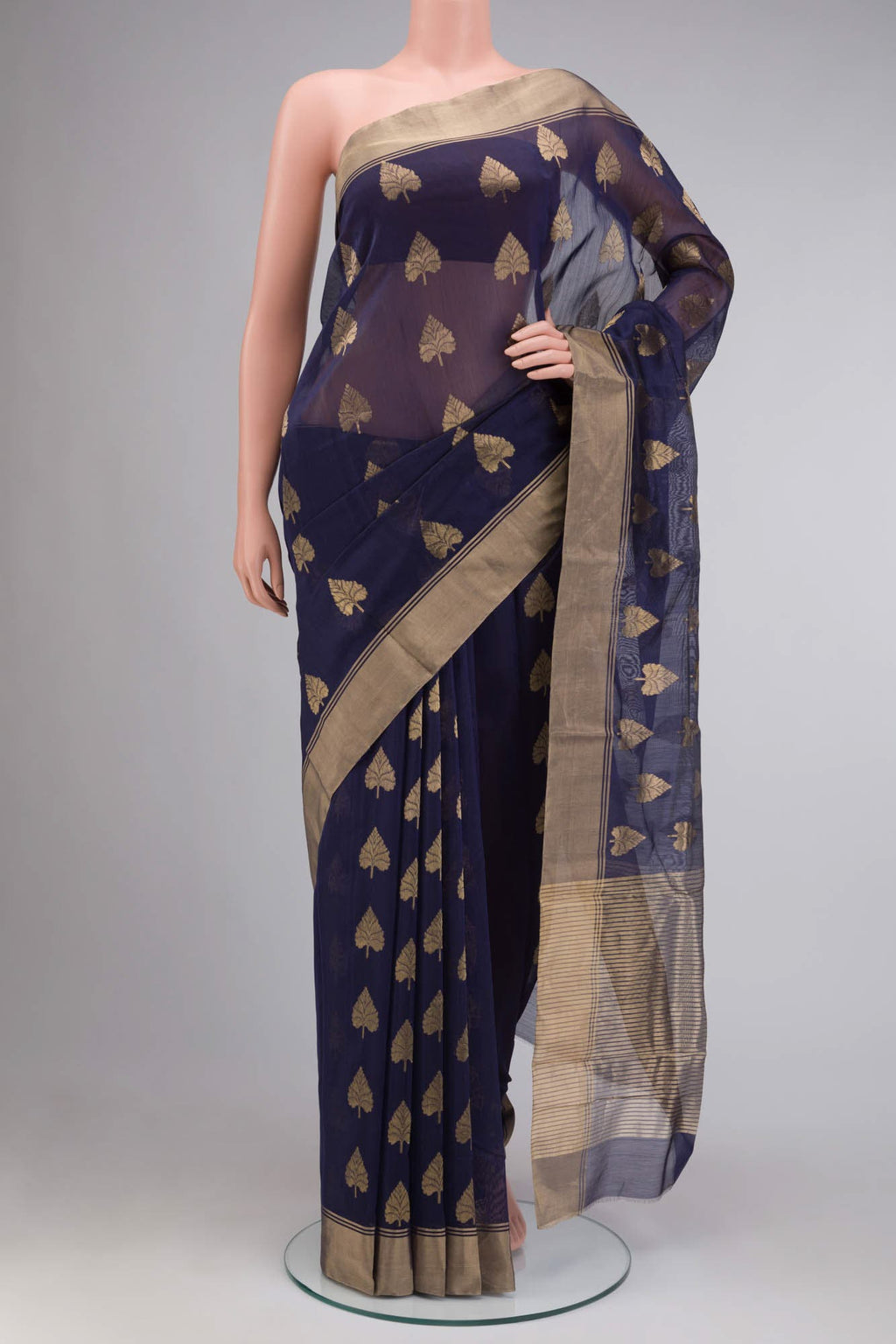 Navy Blue Chanderi Silk Cotton Saree