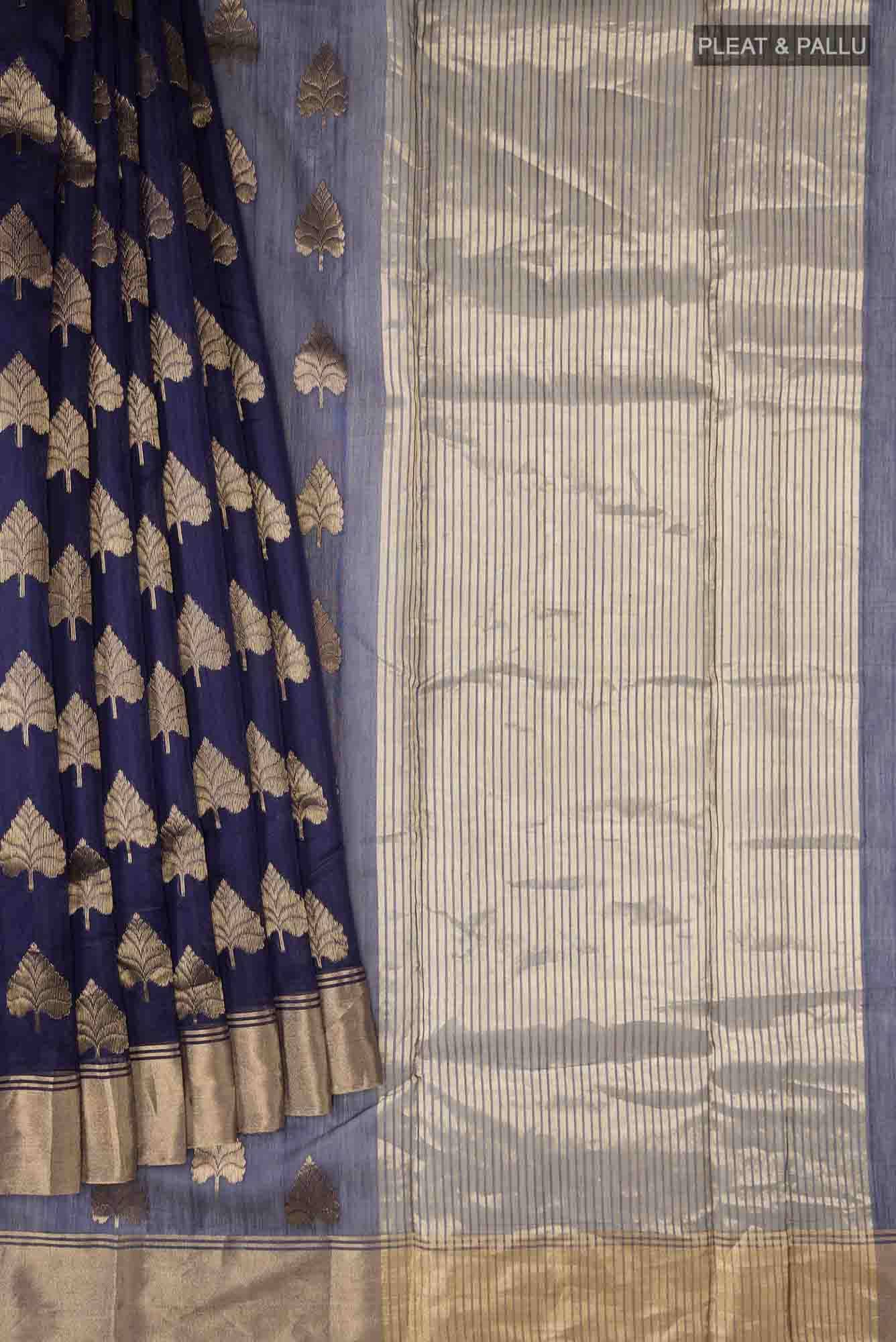 Navy Blue Chanderi Silk Cotton Saree