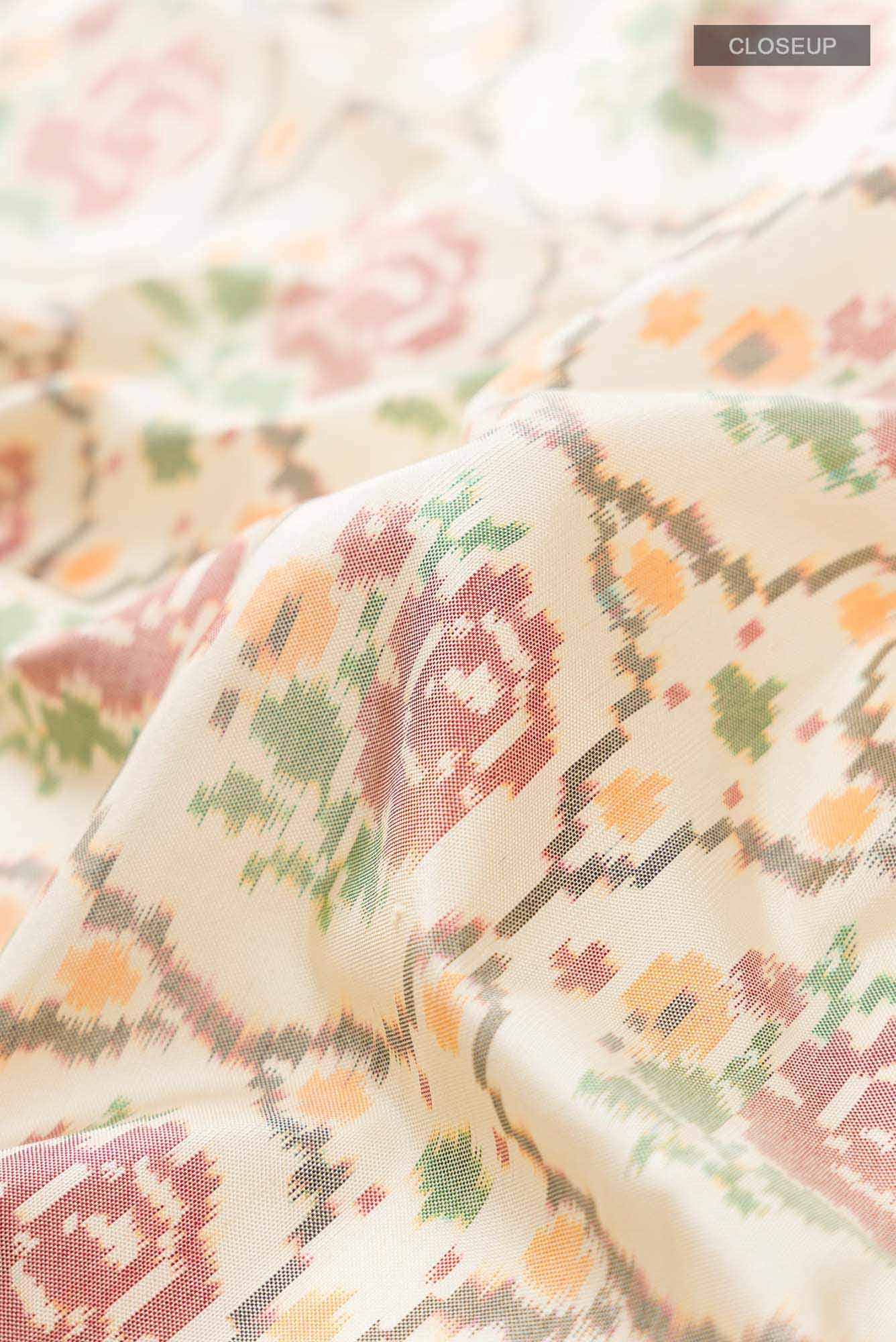Cream Pochampally Silk Saree