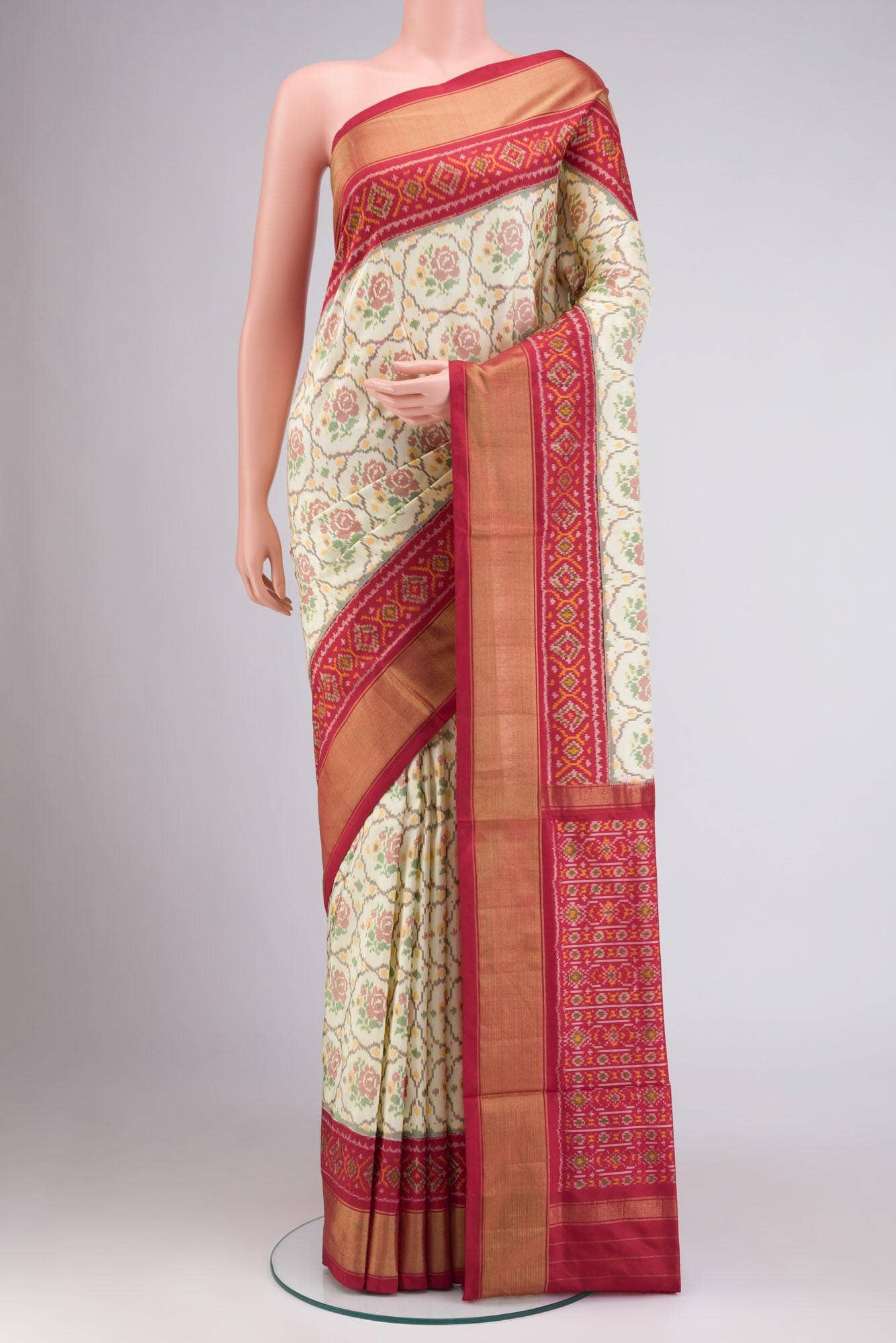 Cream Pochampally Silk Saree