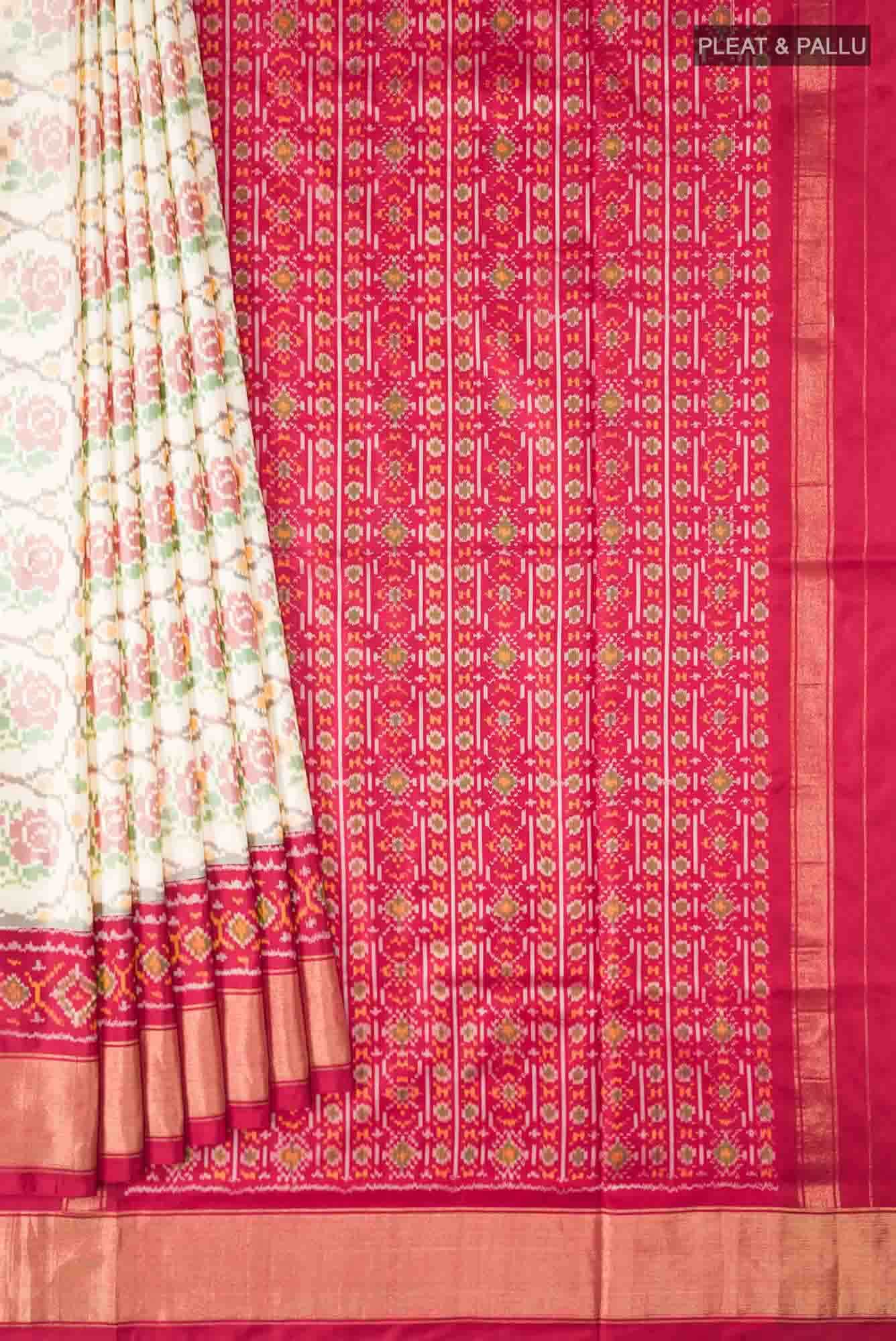 Cream Pochampally Silk Saree