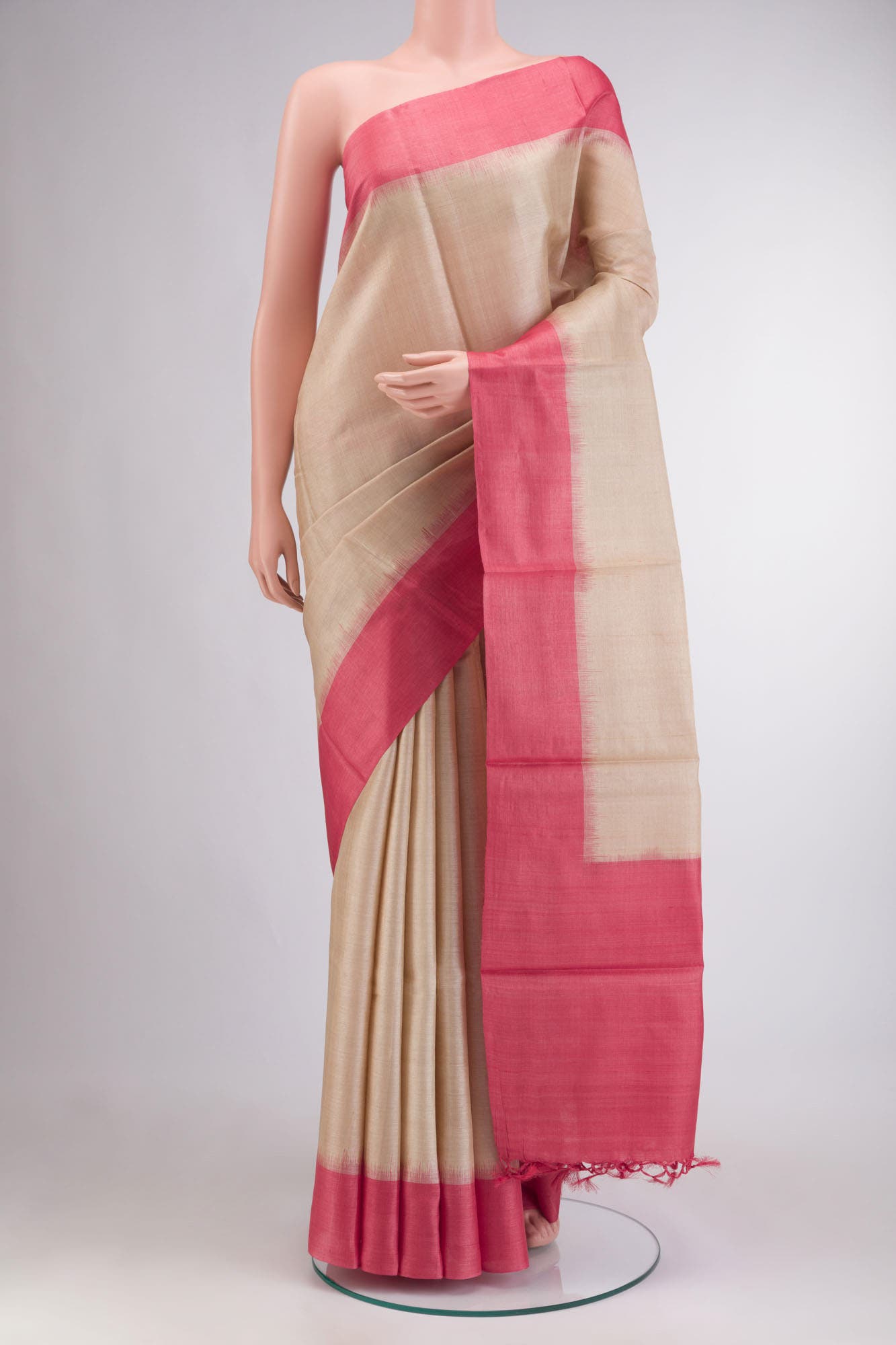 Beige Tussar Silk Saree