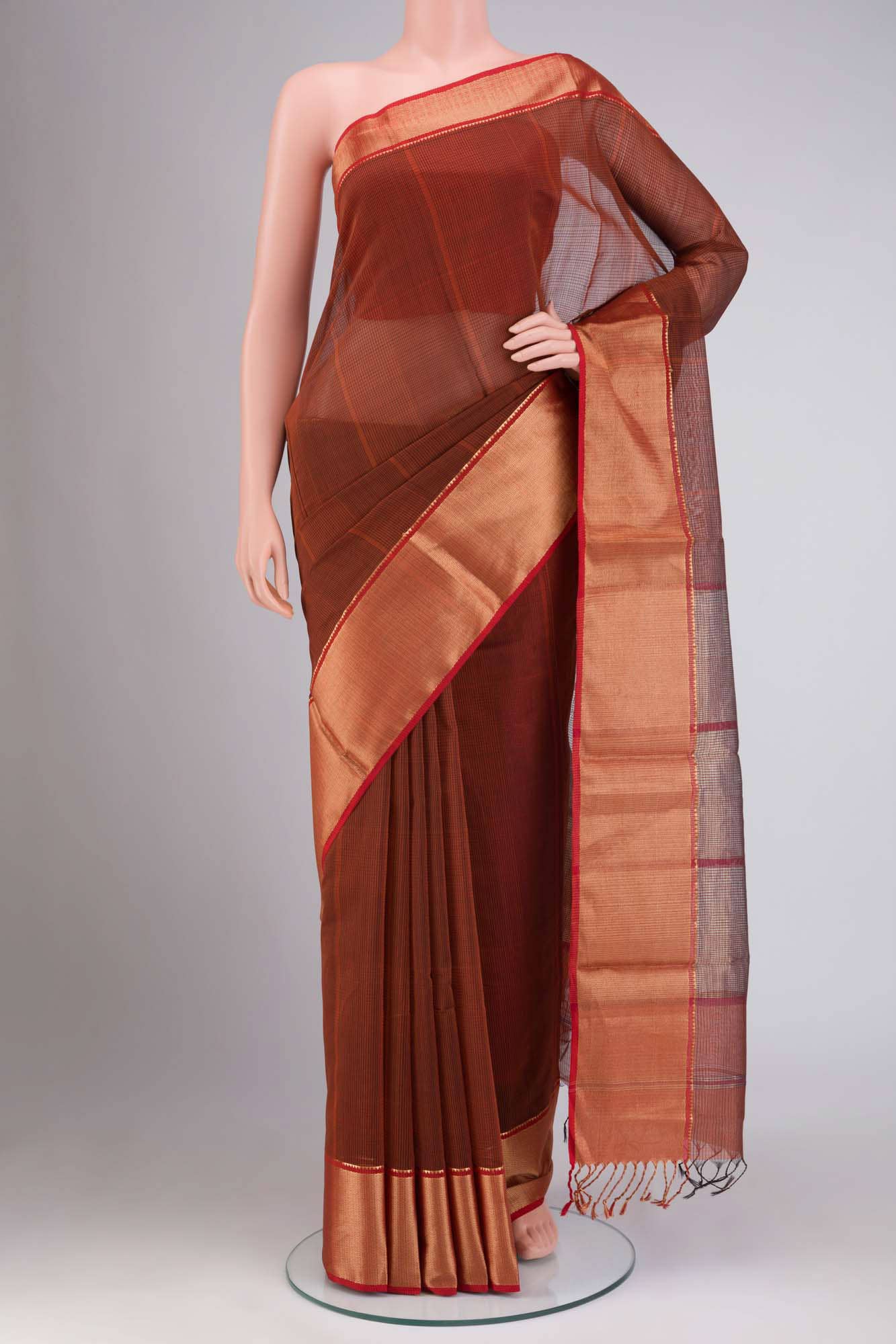 Brown Maheshwari Silk Cotton Saree