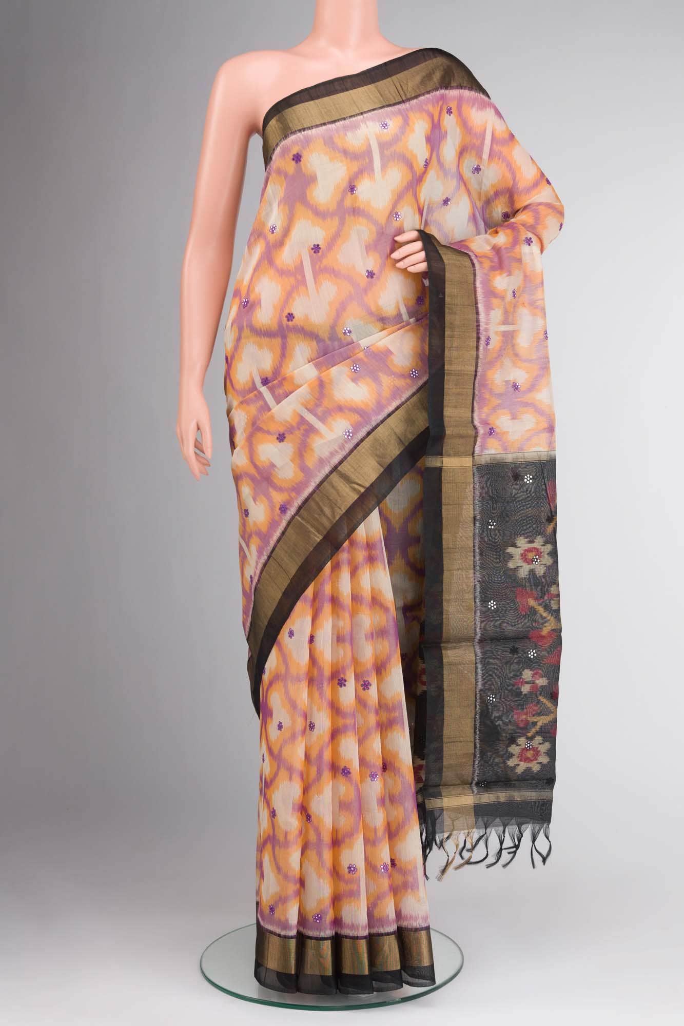 Beige Yellow Dual Tone Silk Cotton Saree