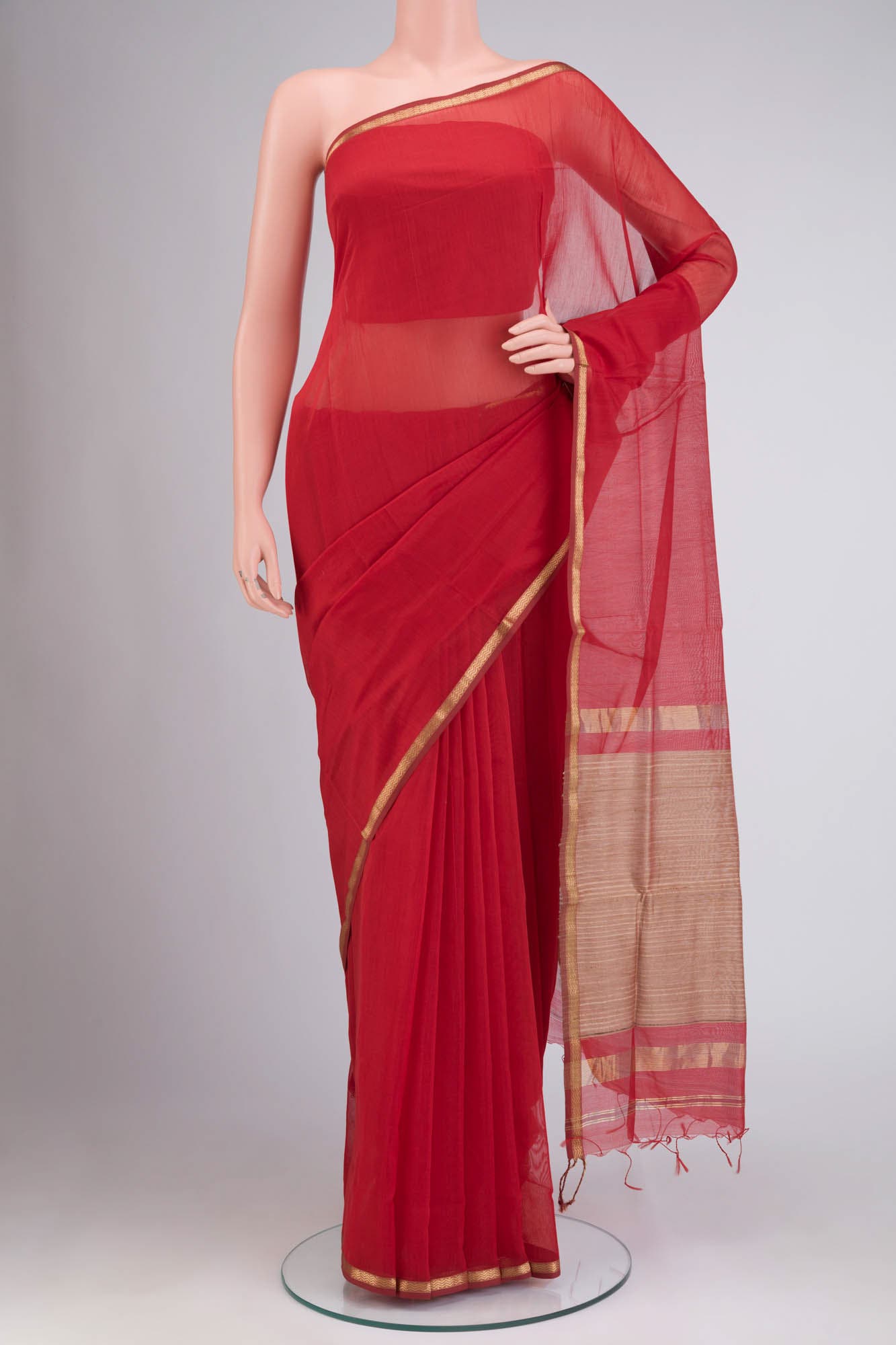 Red Maheshwari Silk Cotton Saree
