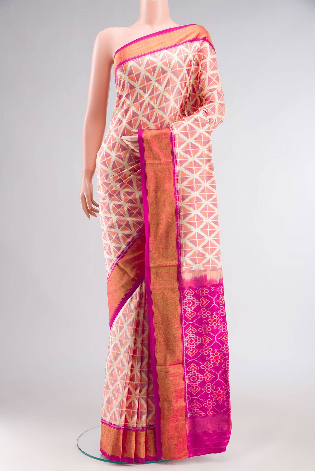 Cream Pochampally Silk Saree