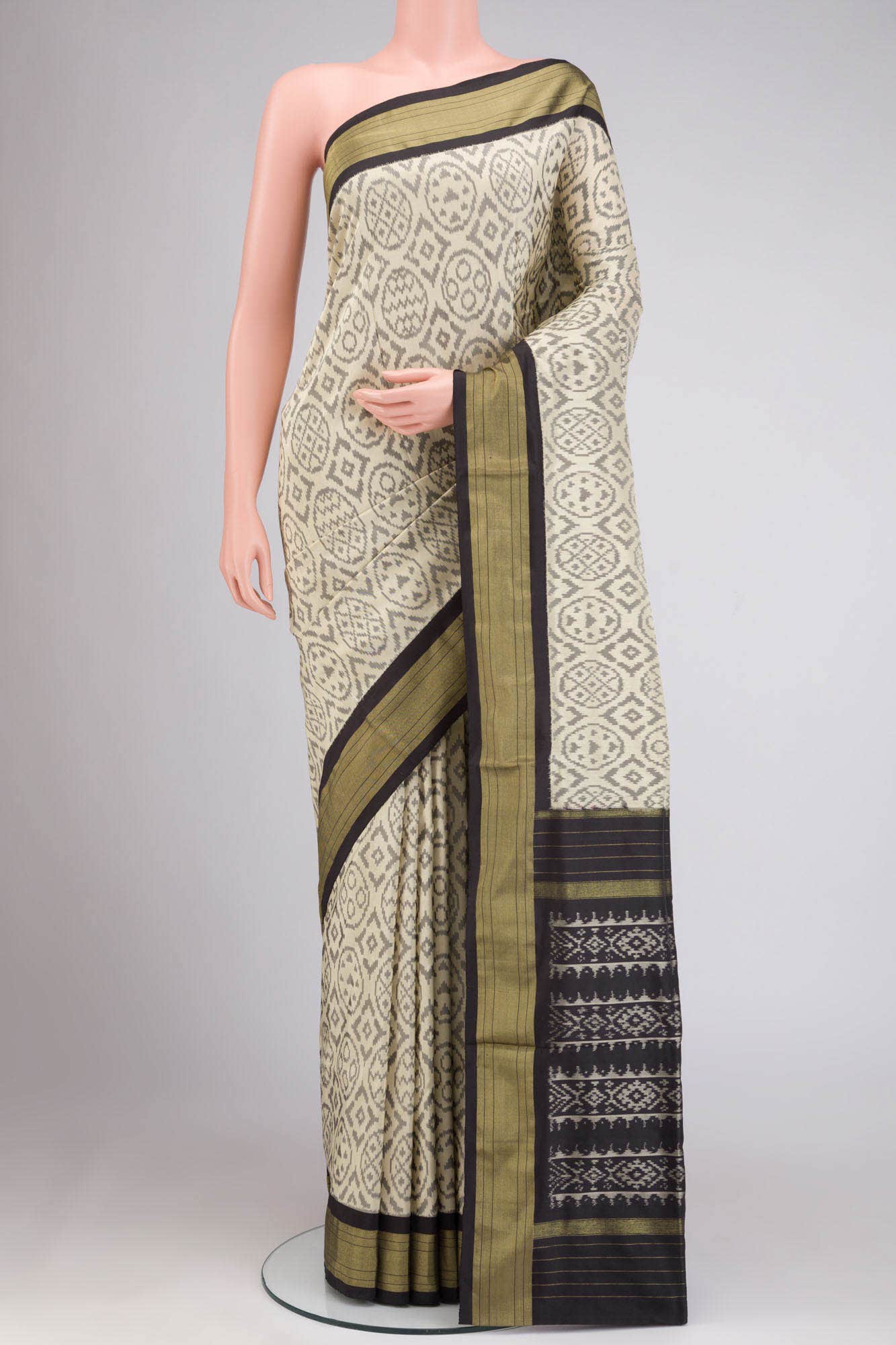 Cream Pochampally Silk Saree