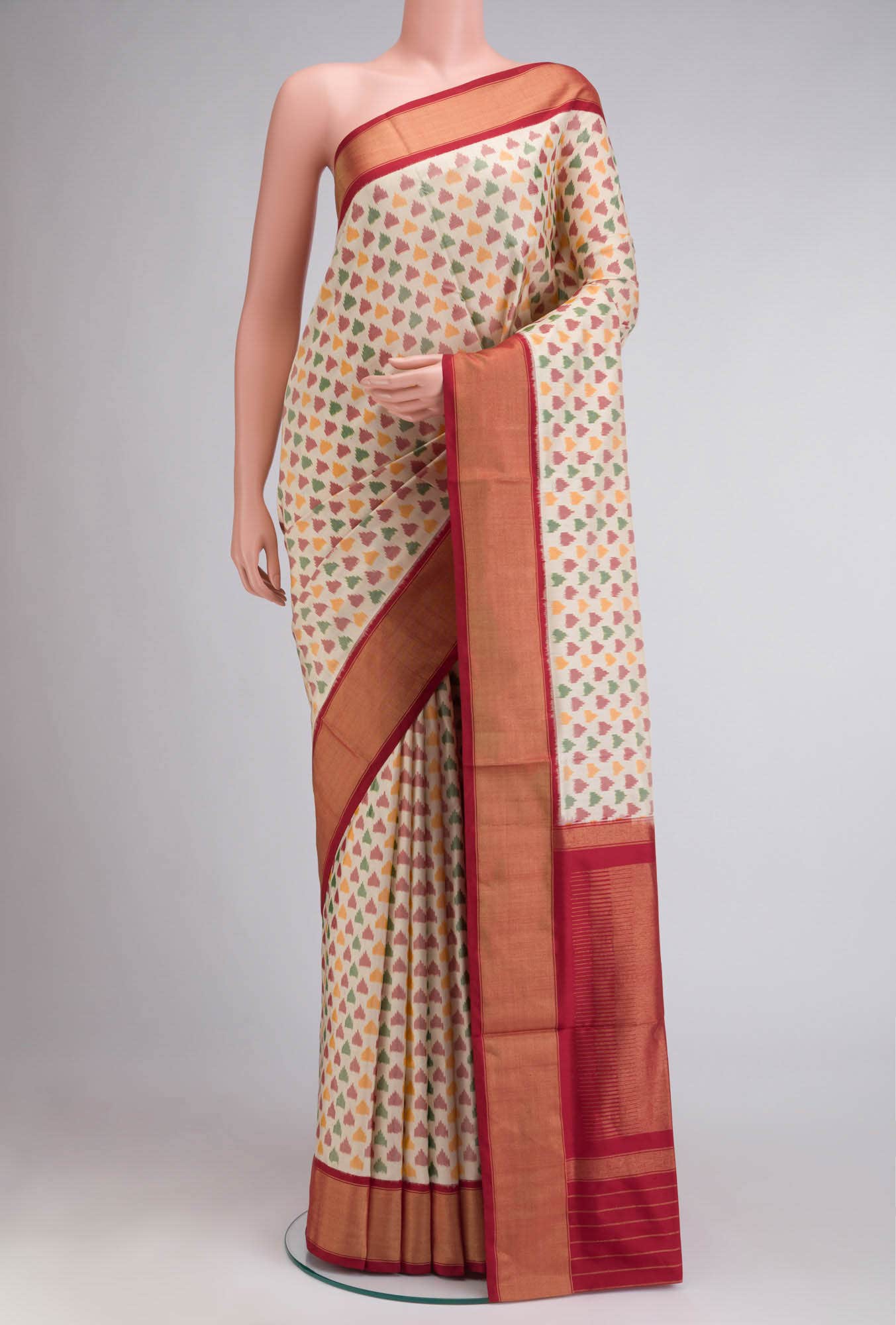Cream Pochampally Silk Saree