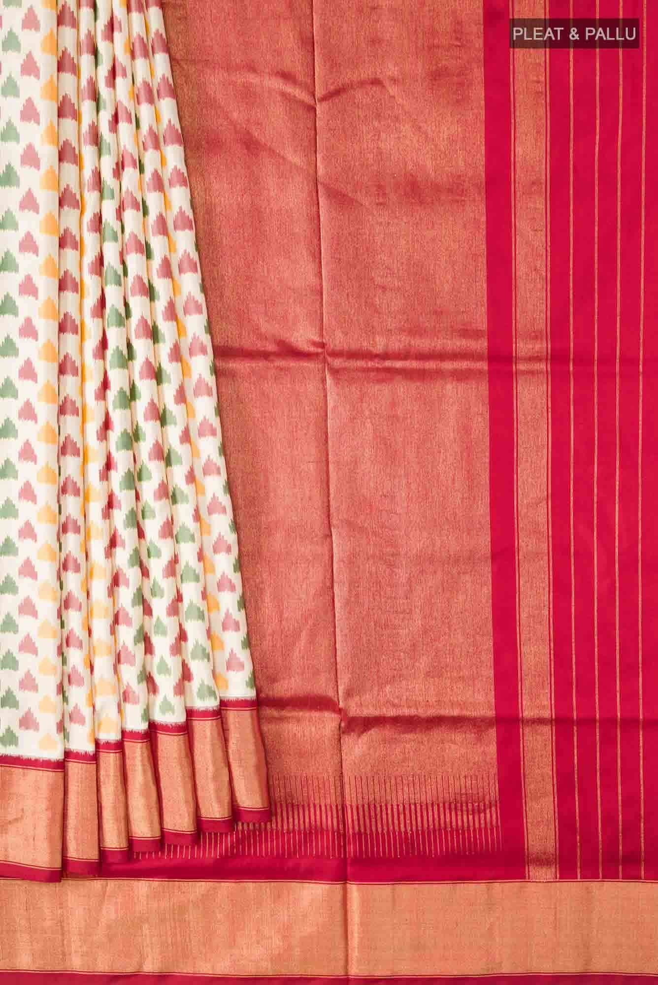 Cream Pochampally Silk Saree