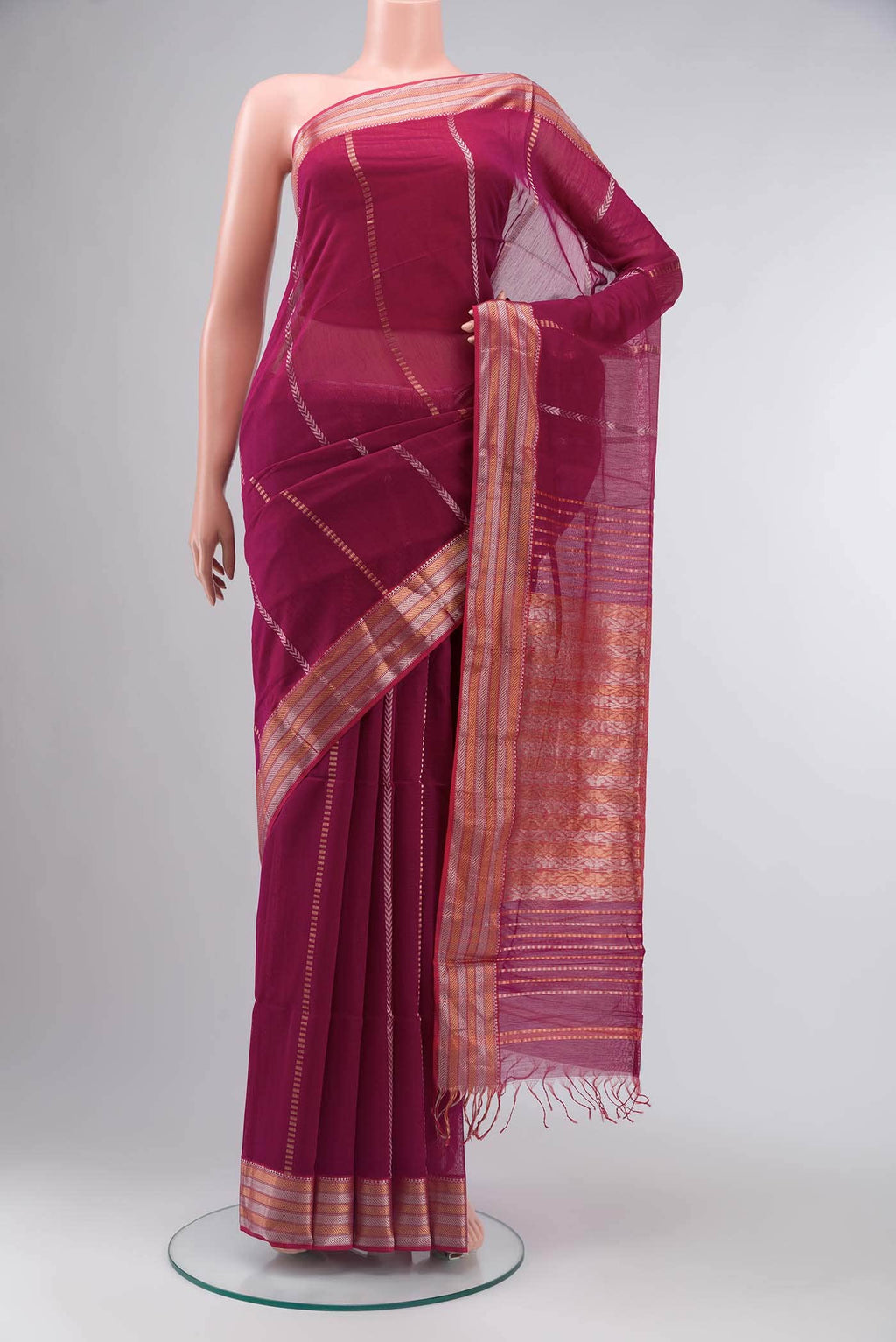 Magenta Maheshwari Silk Cotton Saree