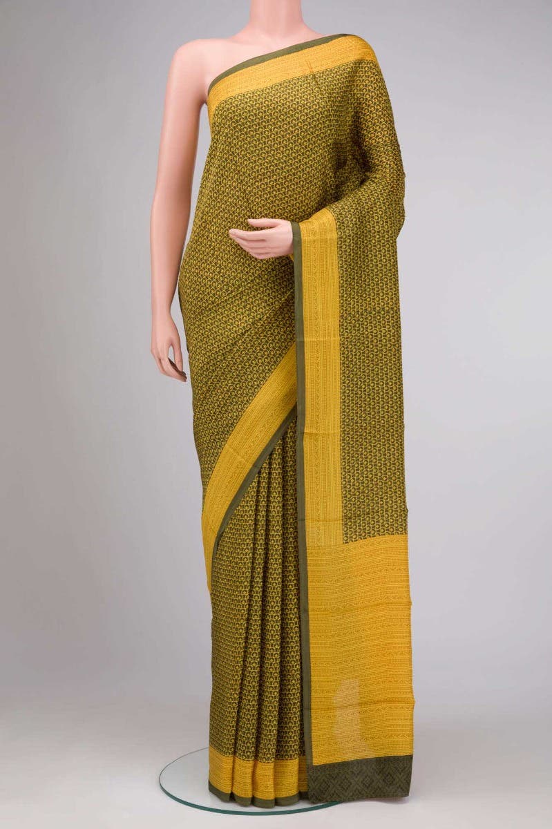Green Printed Silk Saree