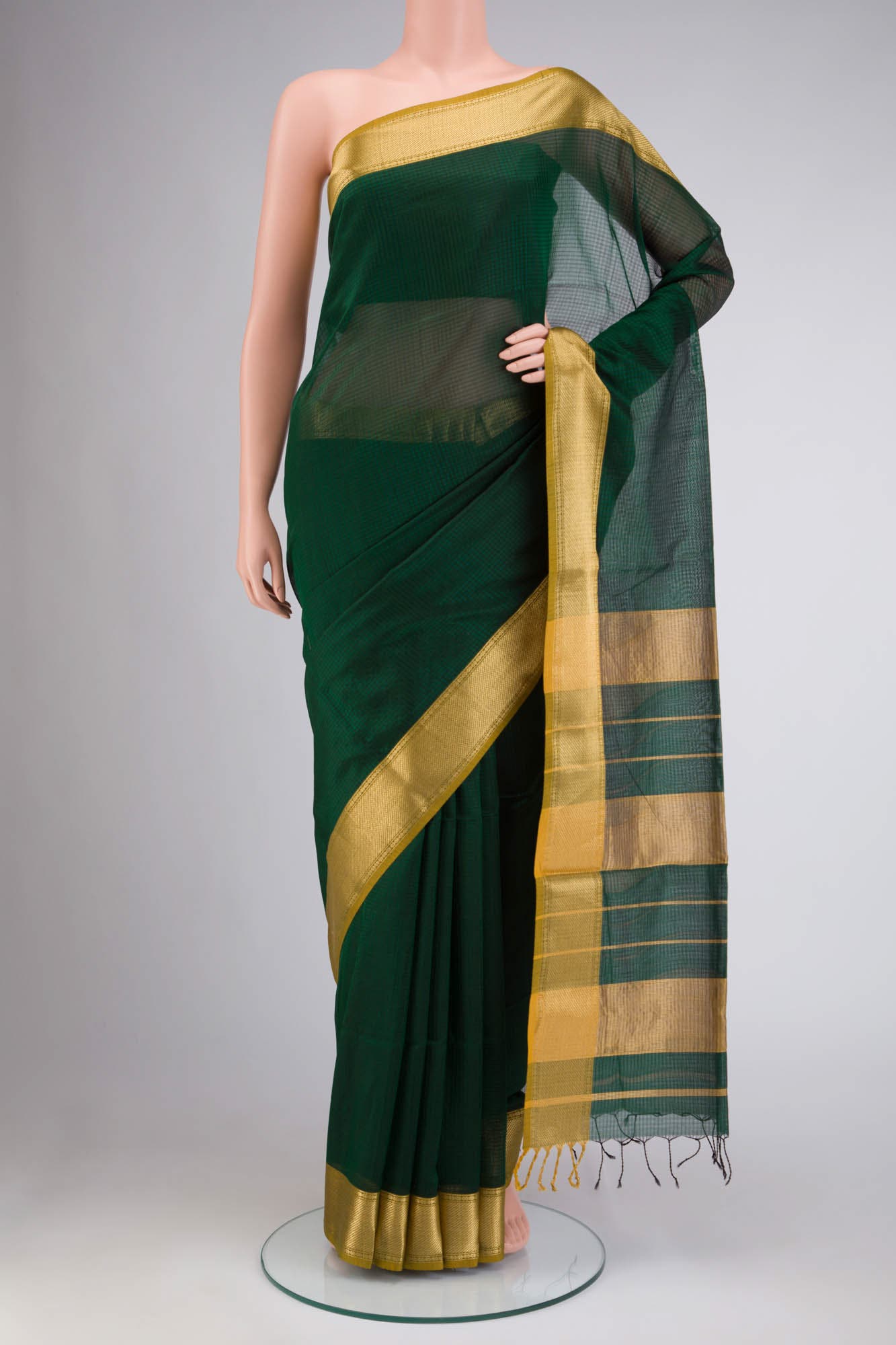 Bottle Green Maheshwari Silk Cotton Saree