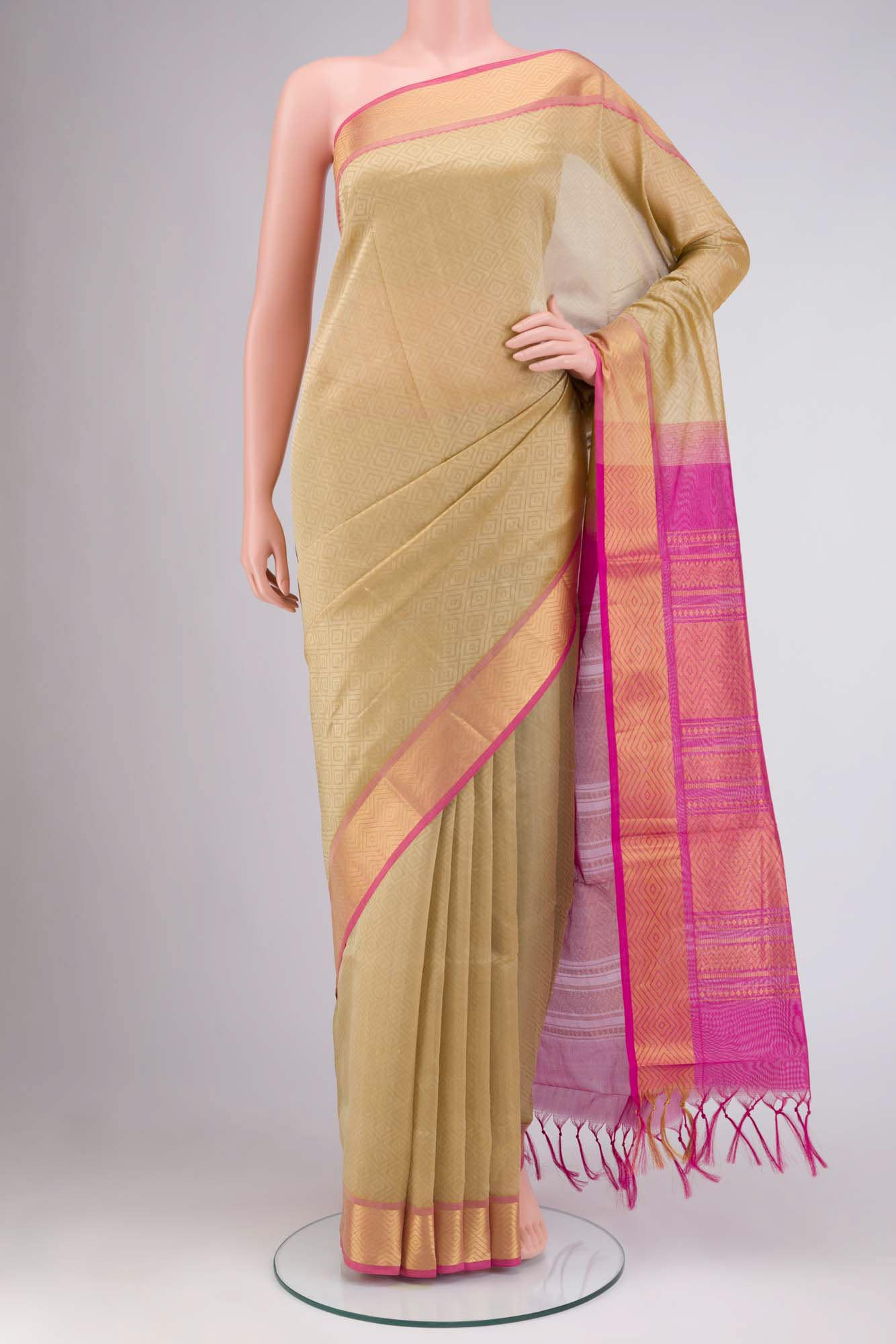Beige Silk Cotton Saree