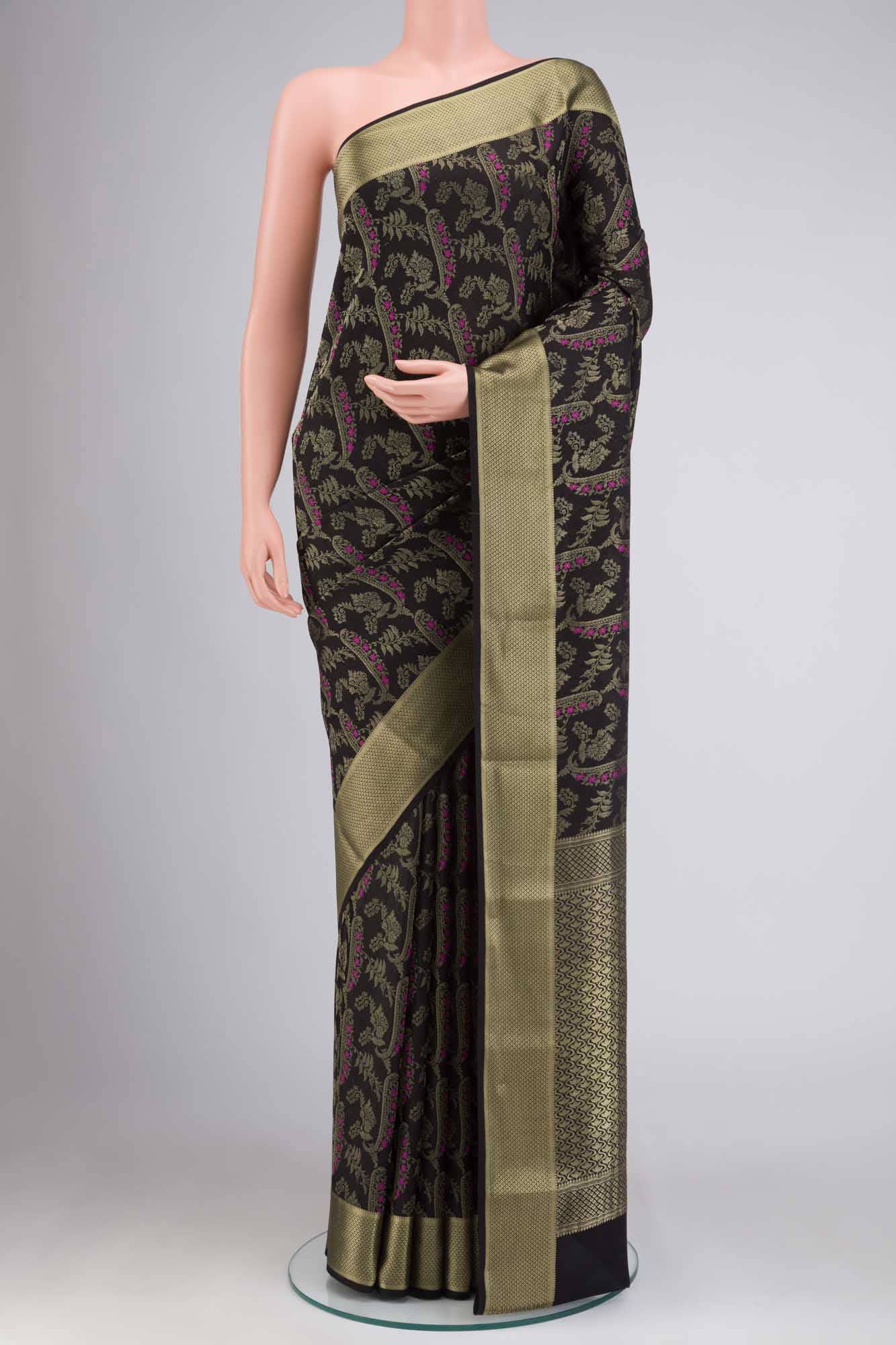 Black Mysore Crepe Saree
