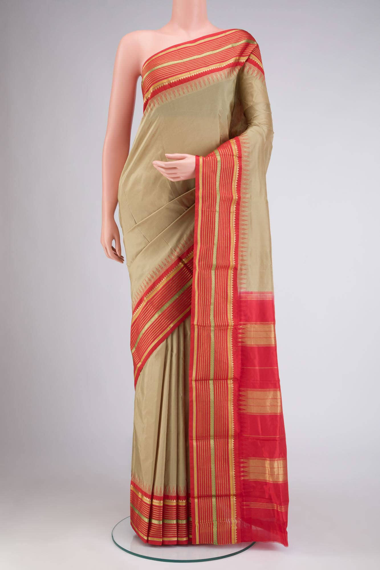 Beige Bangalore Silk Saree