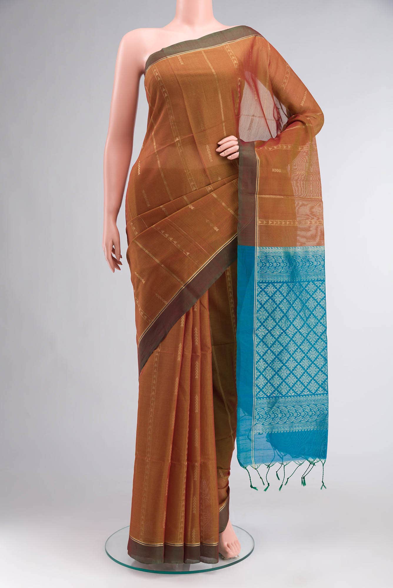 Green with Mustard Dual Tone Silk Cotton Saree