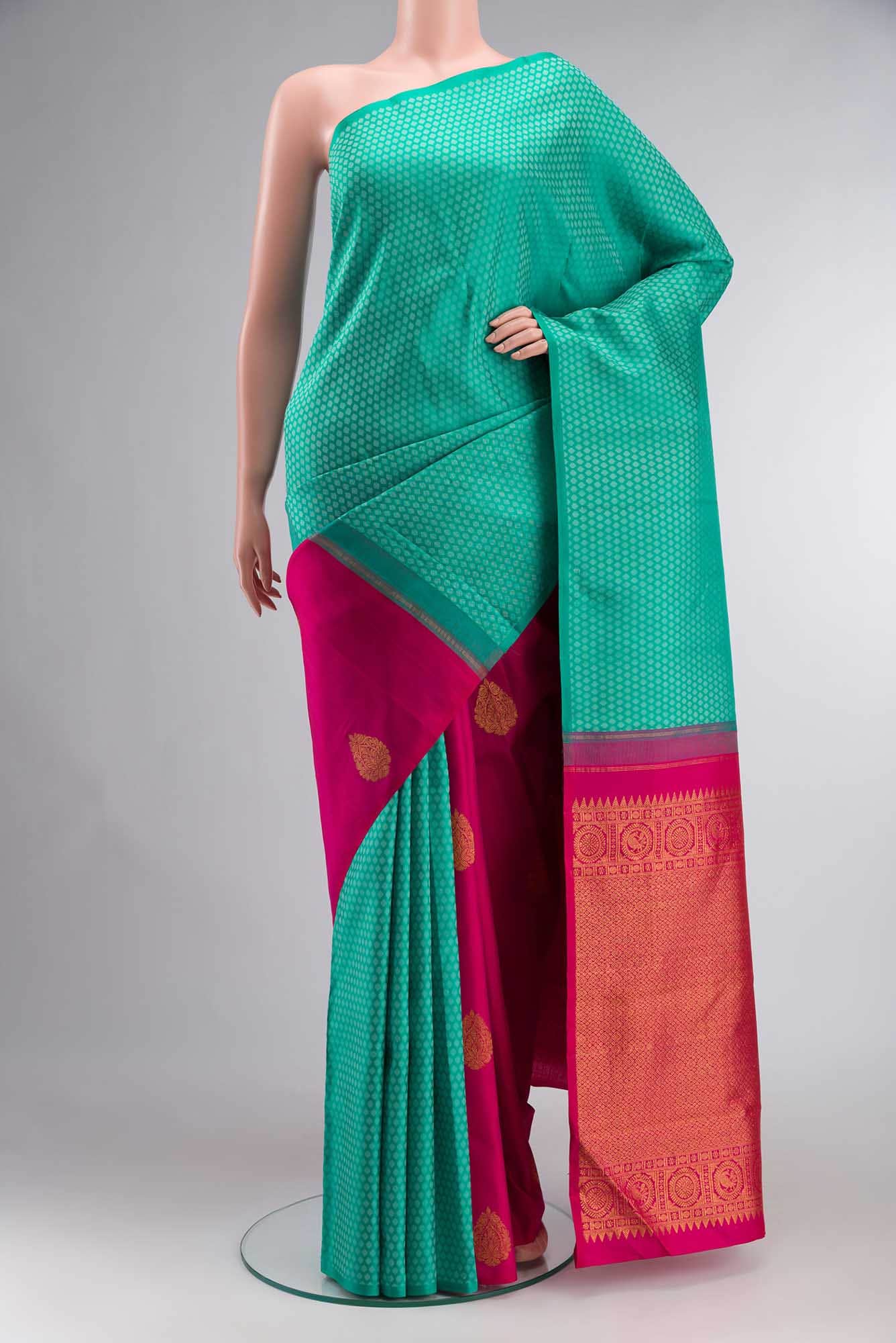 Green and Pink Dual Tone Kanchipuram Silk Saree