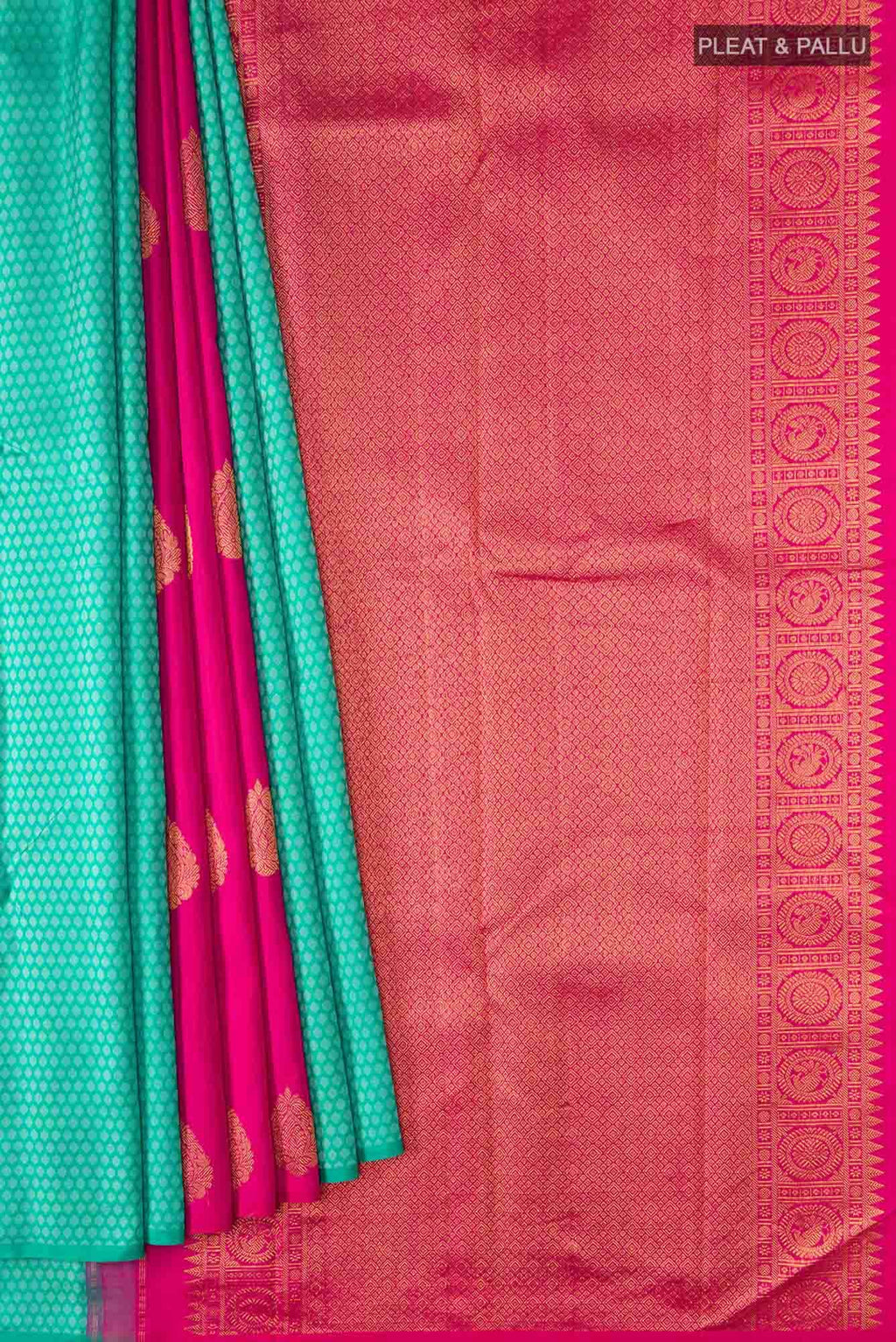 Green and Pink Dual Tone Kanchipuram Silk Saree