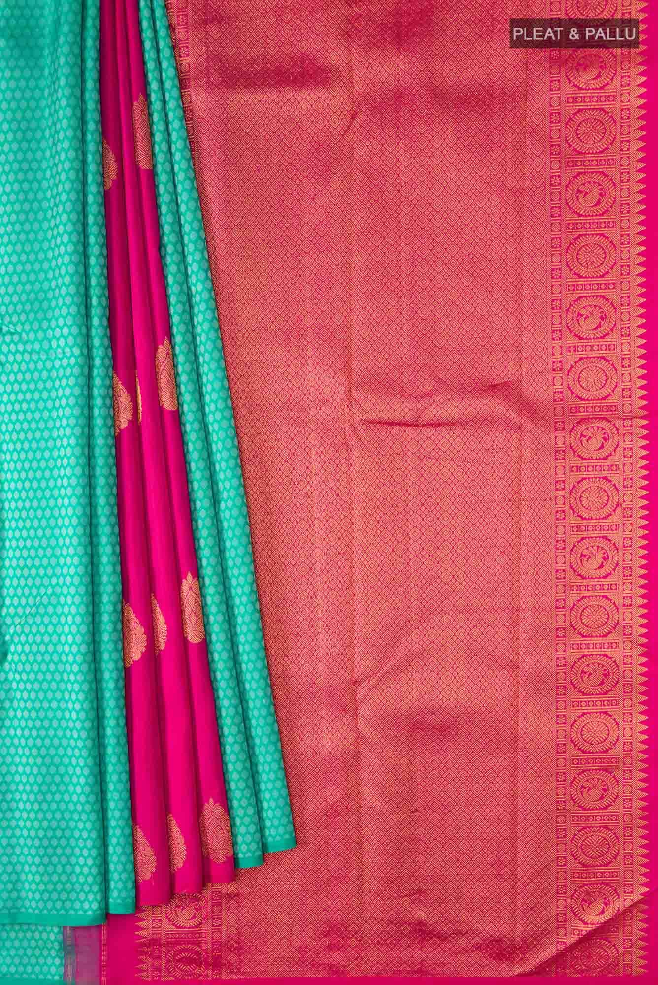 Green and Pink Dual Tone Kanchipuram Silk Saree