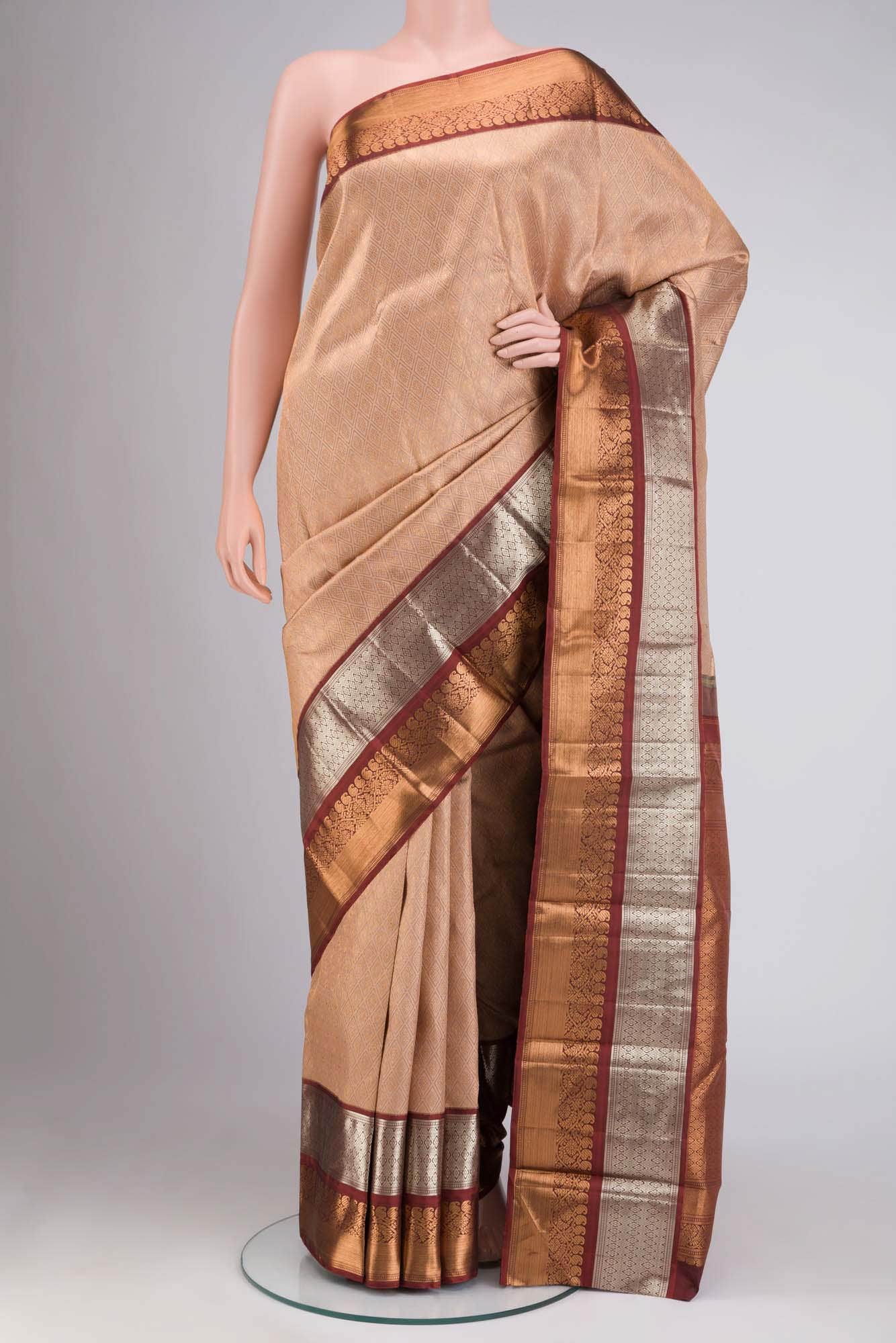 Beige Kanchipuram Silk Saree