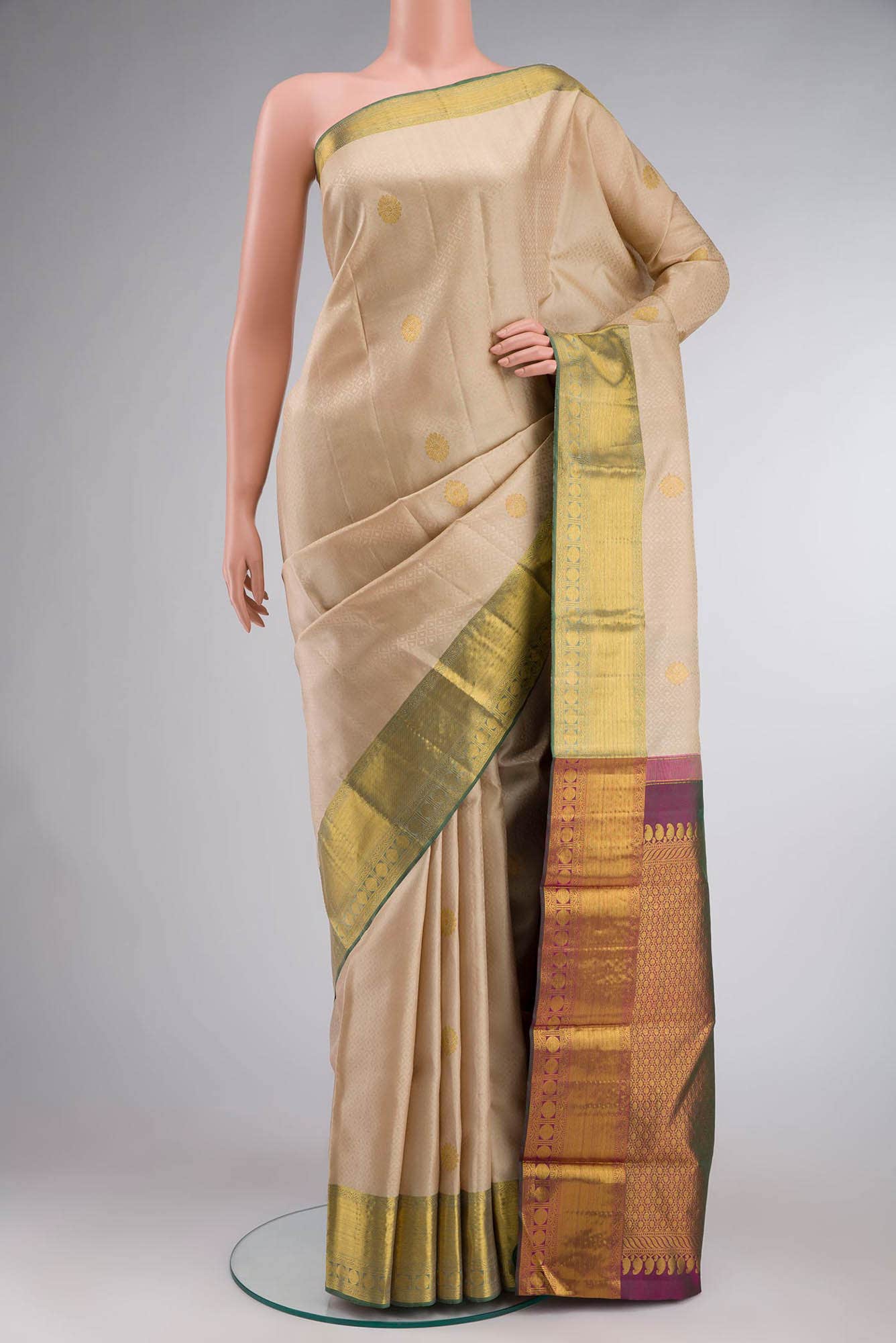 Beige Kanchipuram Silk Saree