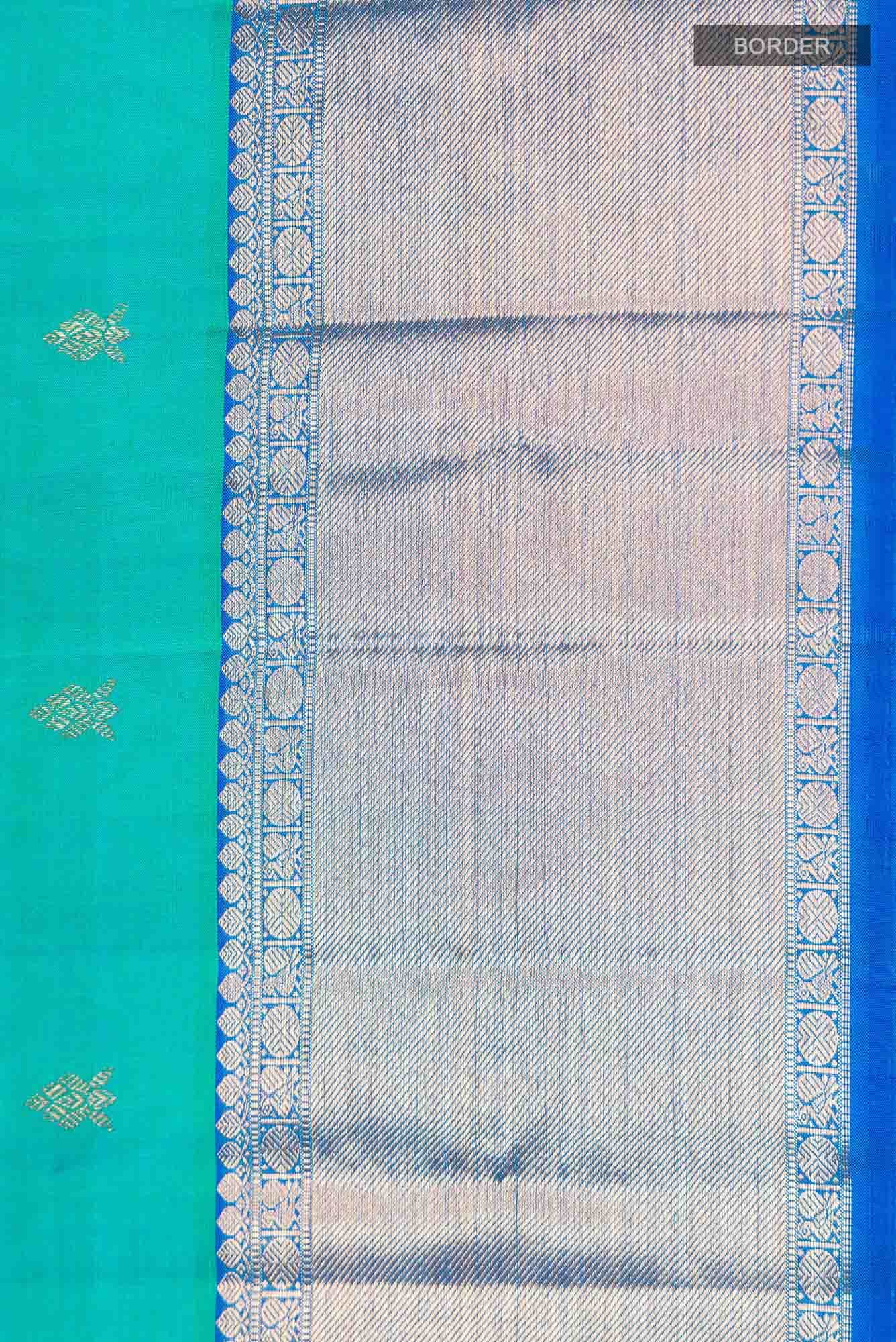 Pure Silk Pure Zari Green with Blue Dual Tone Kanchipuram Saree