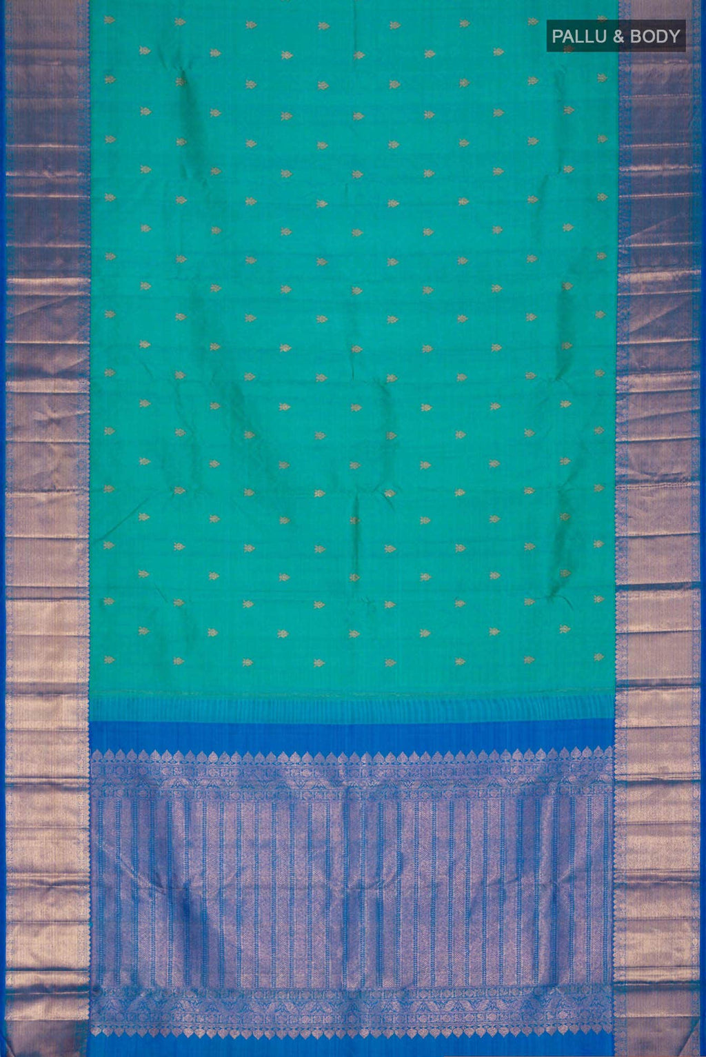 Pure Silk Pure Zari Green with Blue Dual Tone Kanchipuram Saree