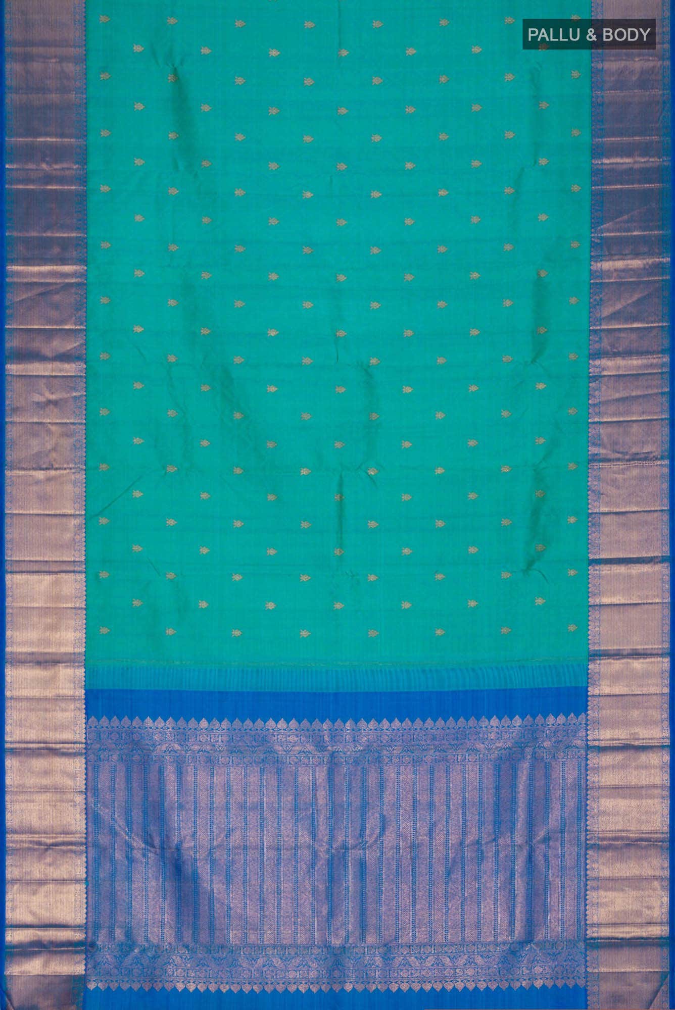 Pure Silk Pure Zari Green with Blue Dual Tone Kanchipuram Saree
