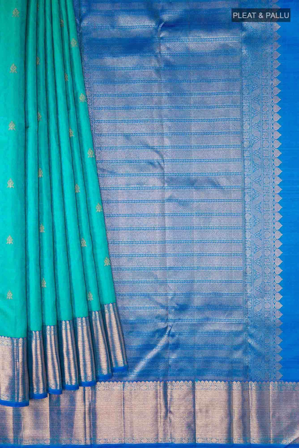 Pure Silk Pure Zari Green with Blue Dual Tone Kanchipuram Saree