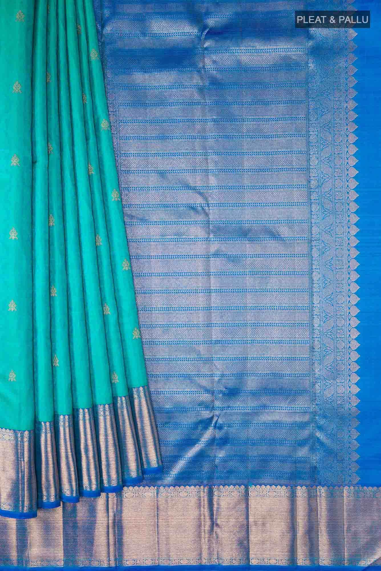 Pure Silk Pure Zari Green with Blue Dual Tone Kanchipuram Saree