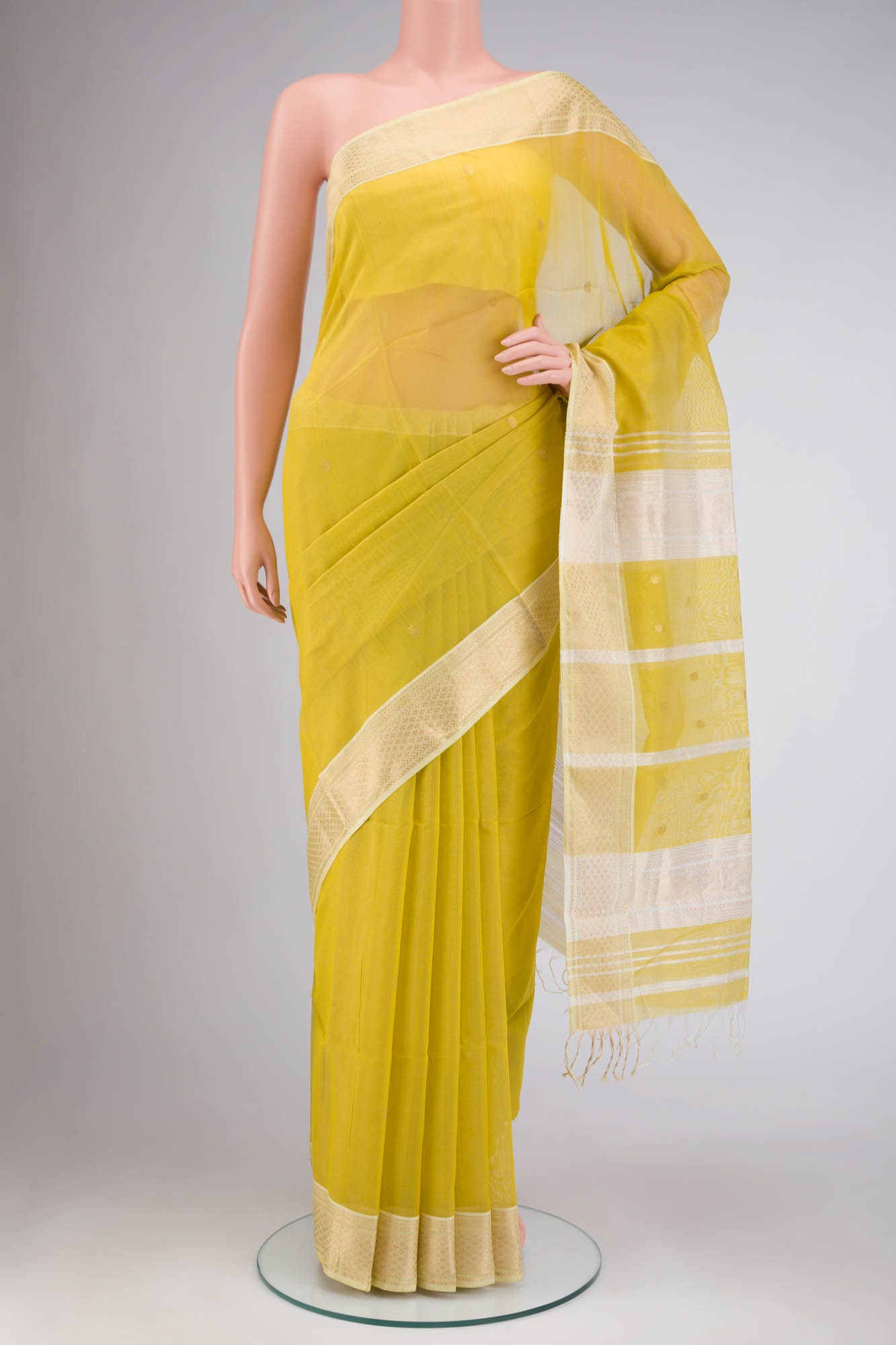 Yellow Maheshwari Silk Cotton Saree