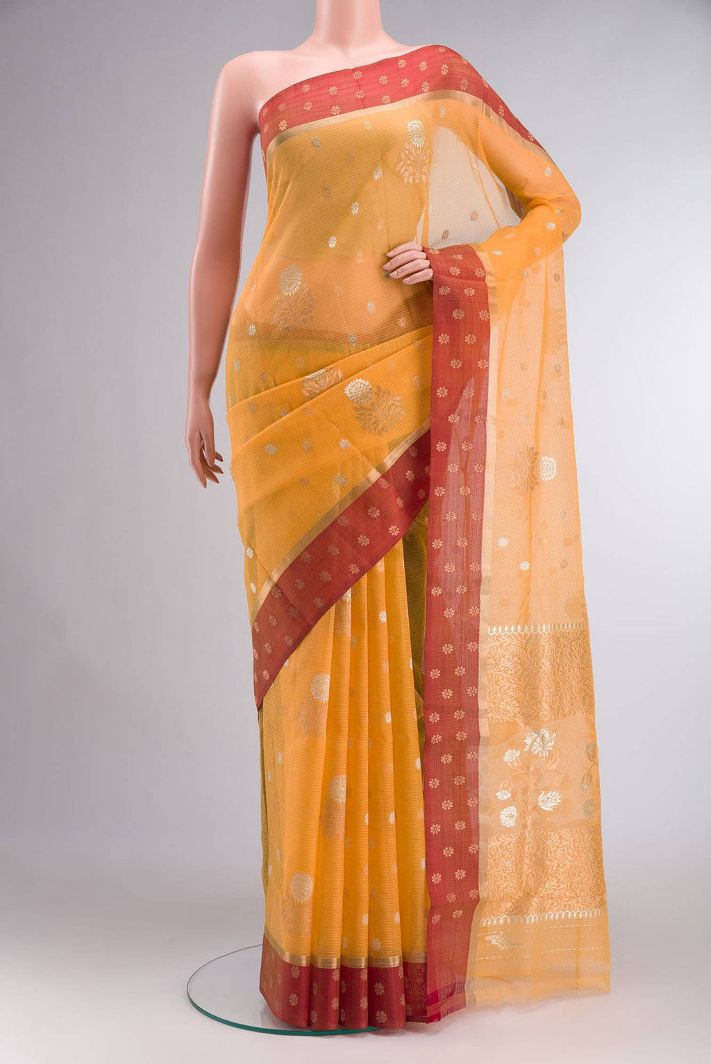 Mustard Kora Silk Saree