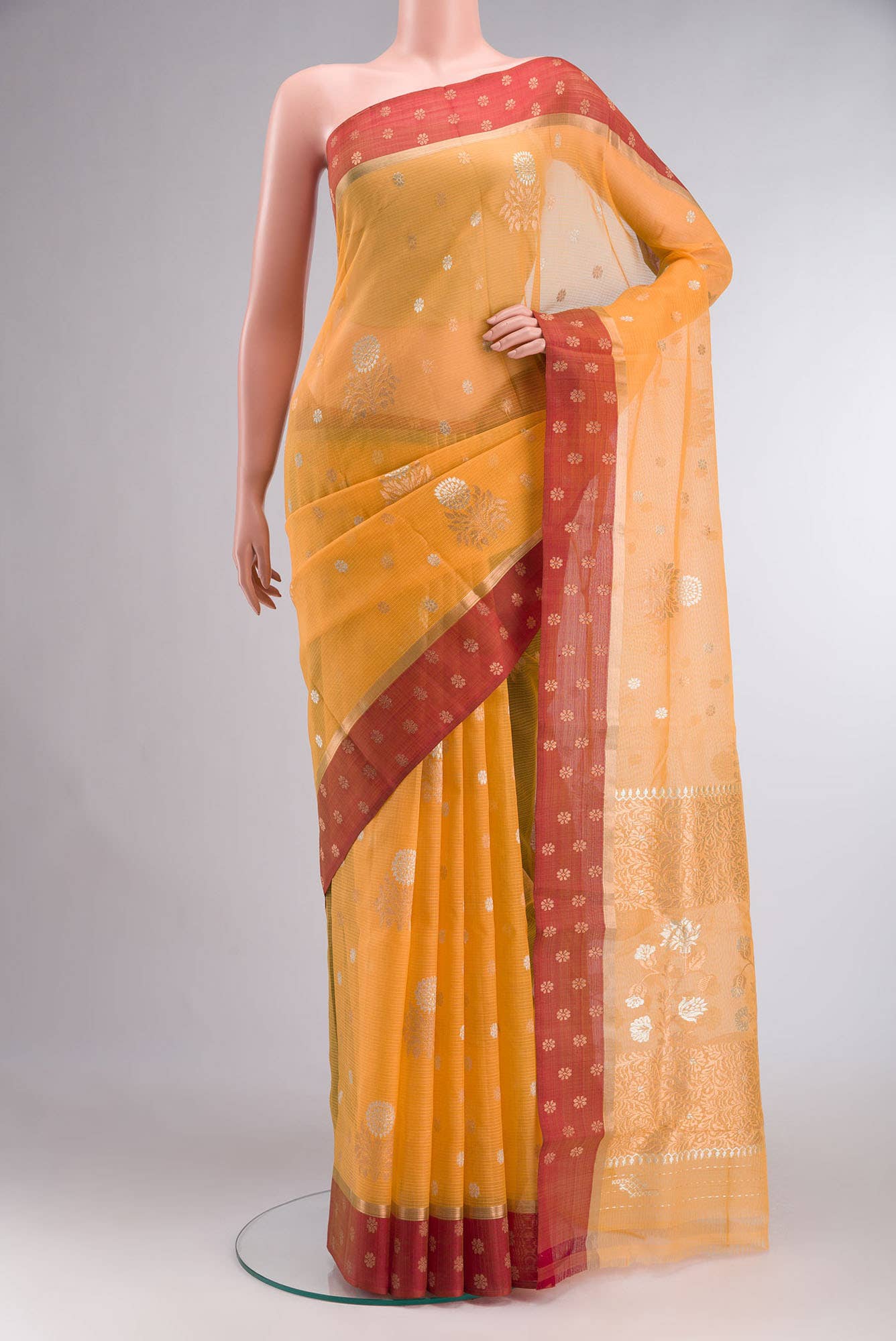 Mustard Kora Silk Saree